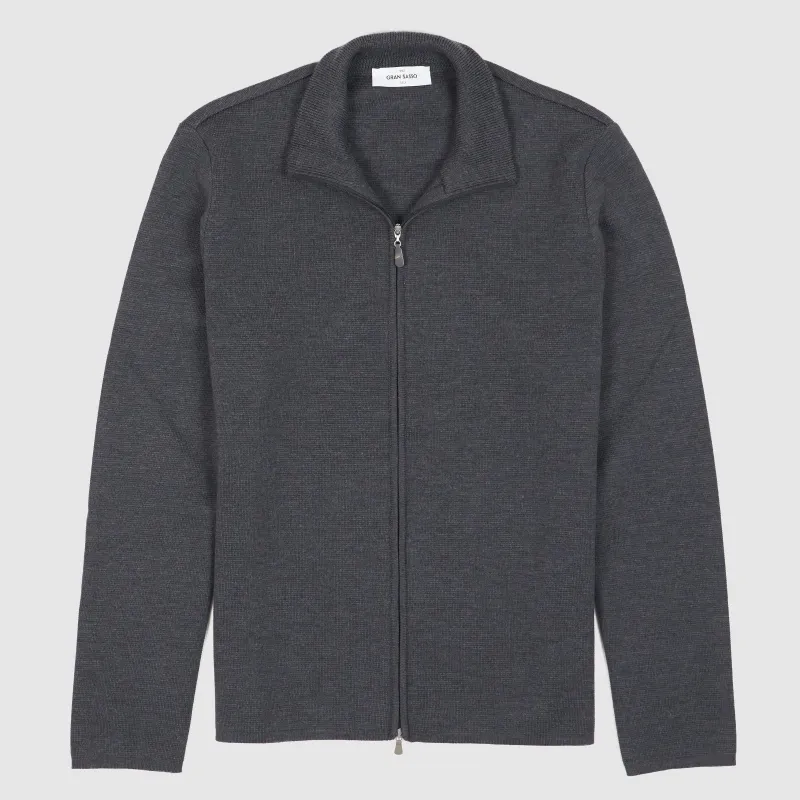 Gran Sasso Pure Wool Piqué Full Zip Cardigan sold by DeeCee style