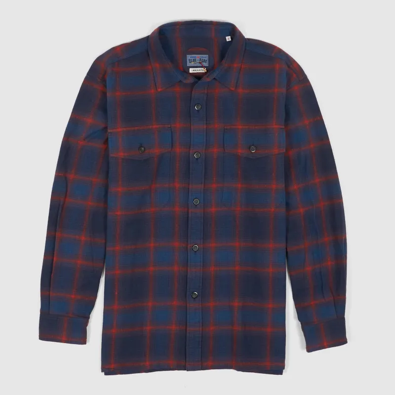 Blue Blue Japan Light Flannel Work Overshirt Indigo Check sold by DeeCee style
