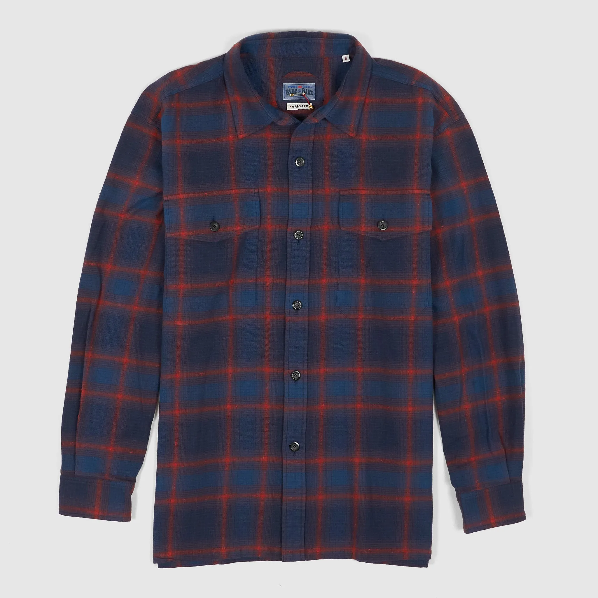Blue Blue Japan Light Flannel Work Overshirt Indigo Check sold by DeeCee style