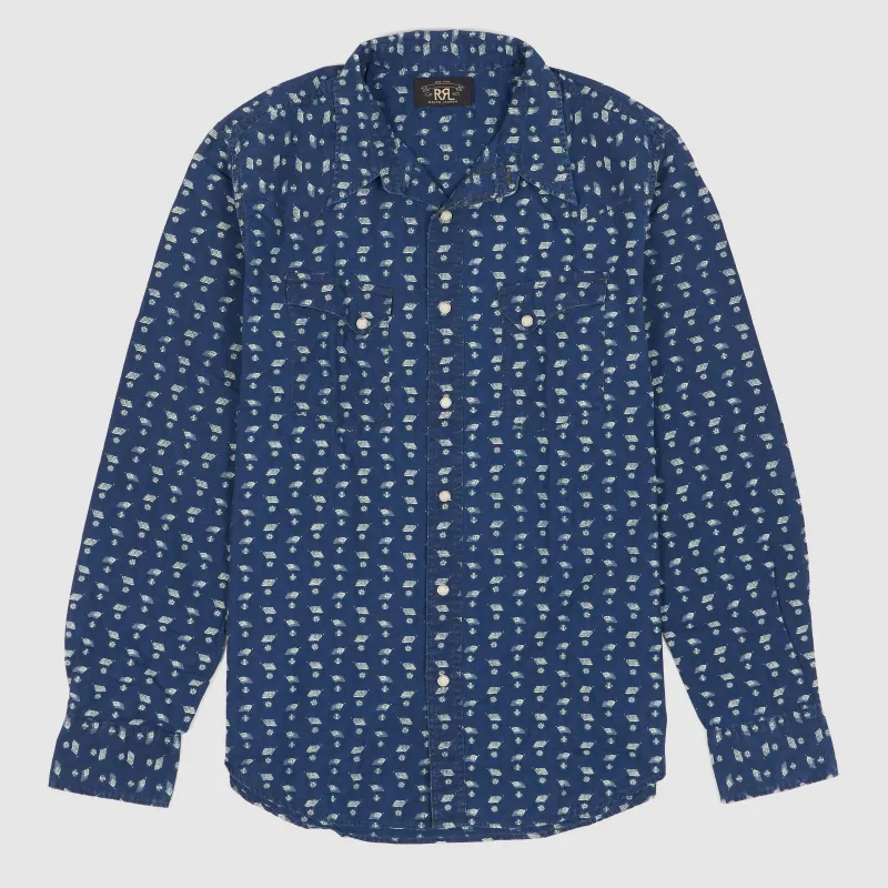 Double RL Slim Fit Indigo Print Western Shirt sold by DeeCee style