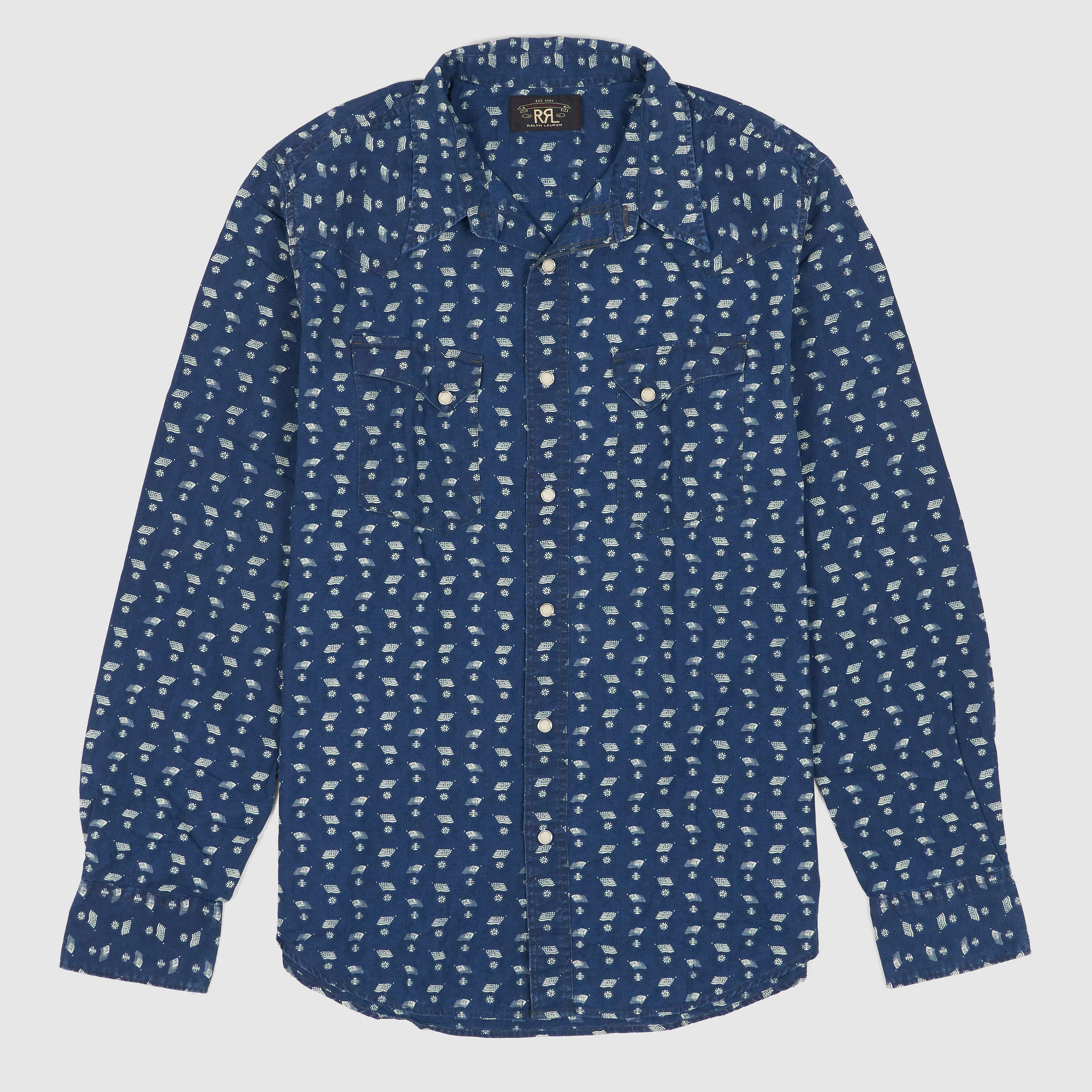 Double RL Slim Fit Indigo Print Western Shirt sold by DeeCee style