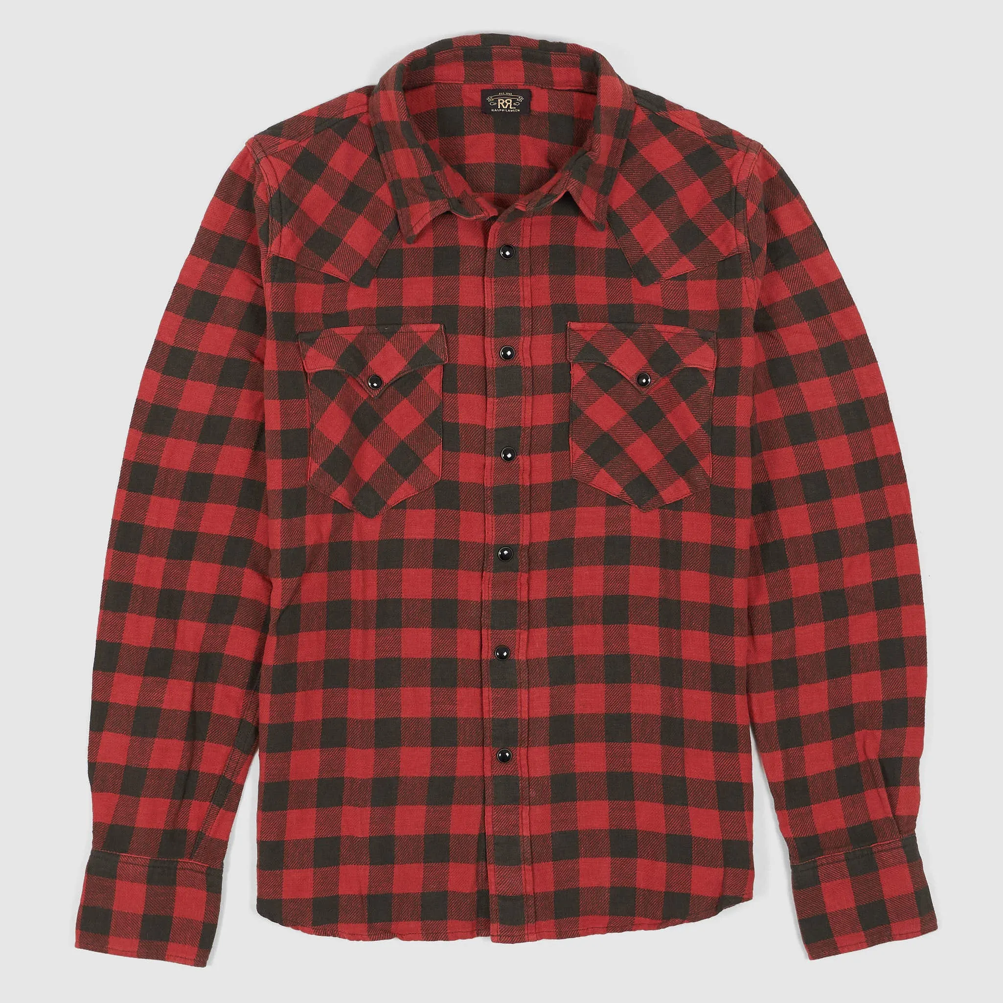 Double RL Ladies Red-Black Plaid Cotton-Linen Western Shirt sold by DeeCee style