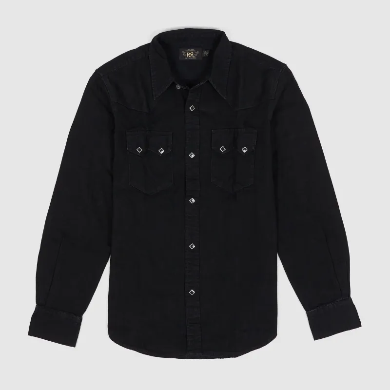 Double RL Long Sleeve Sawtooth Black Denim Western Shirt sold by DeeCee style