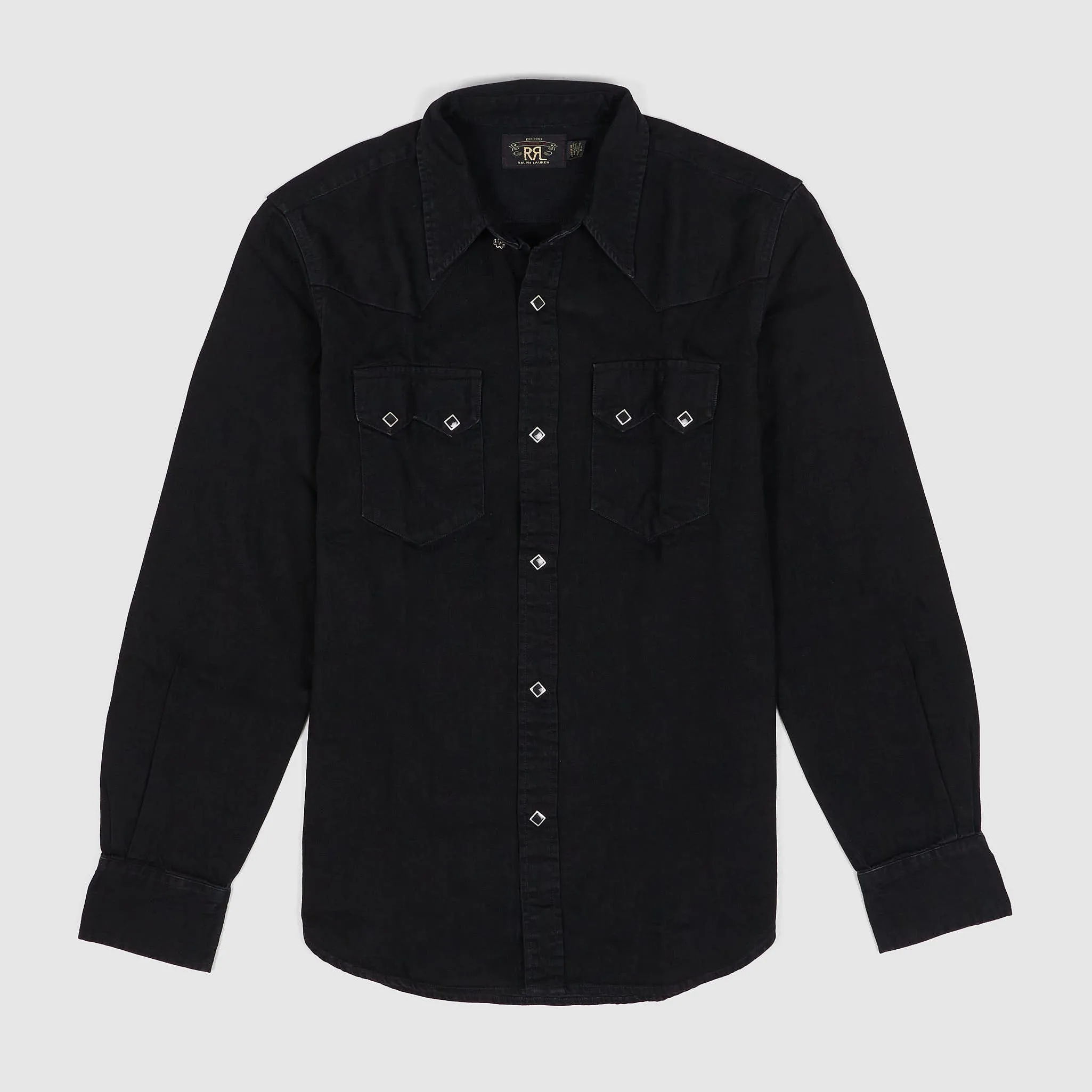 Double RL Long Sleeve Sawtooth Black Denim Western Shirt sold by DeeCee style