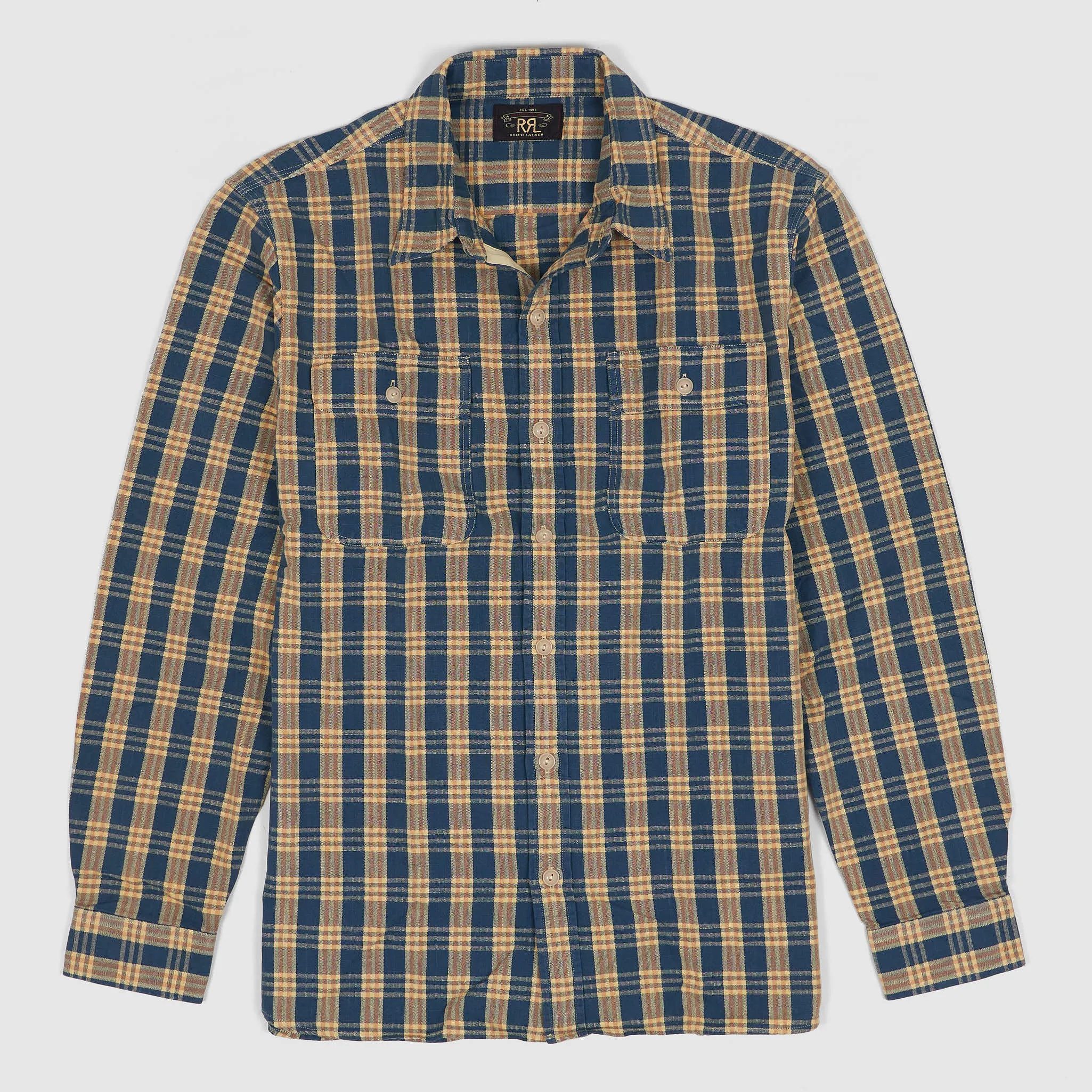 Double RL Long Woven Plaid Work Overshirt sold by DeeCee style