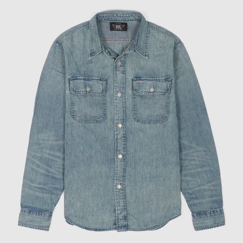 Double RL Long Sleeve Indigo Denim Work Overshirt sold by DeeCee style
