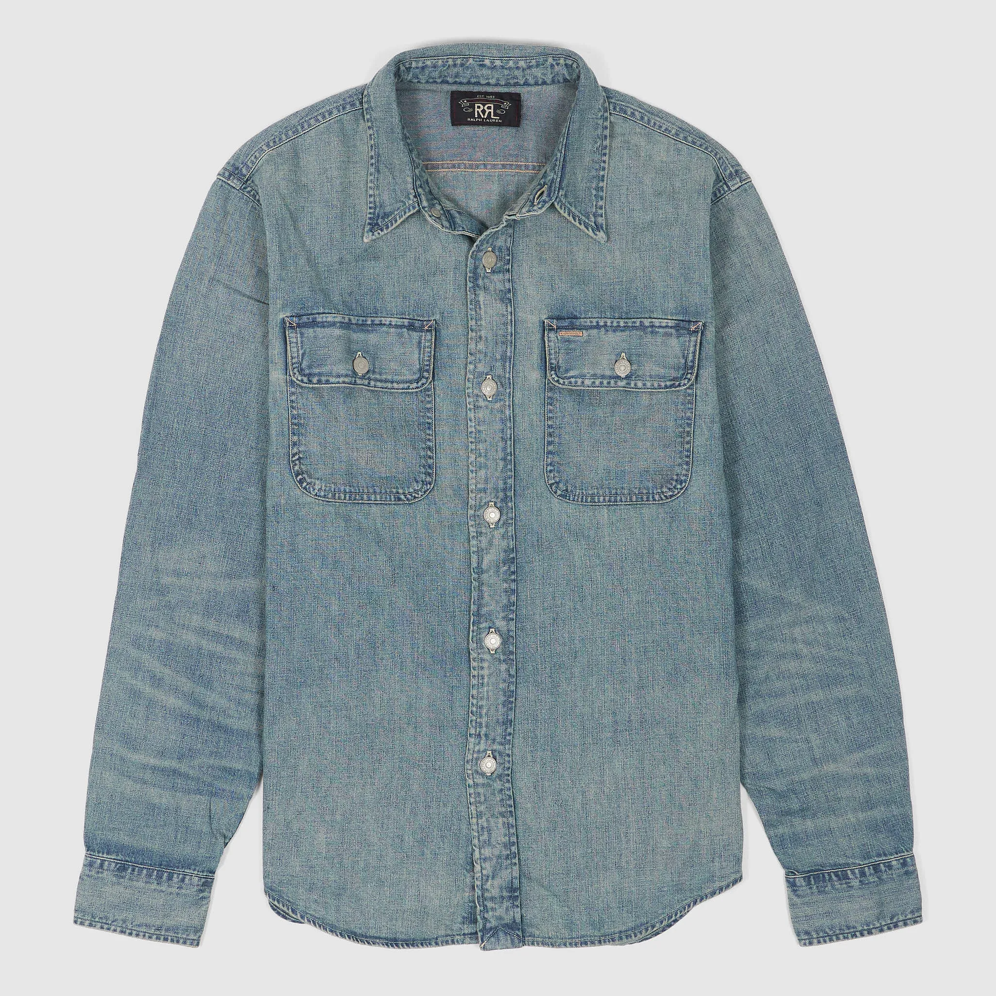 Double RL Long Sleeve Indigo Denim Work Overshirt sold by DeeCee style