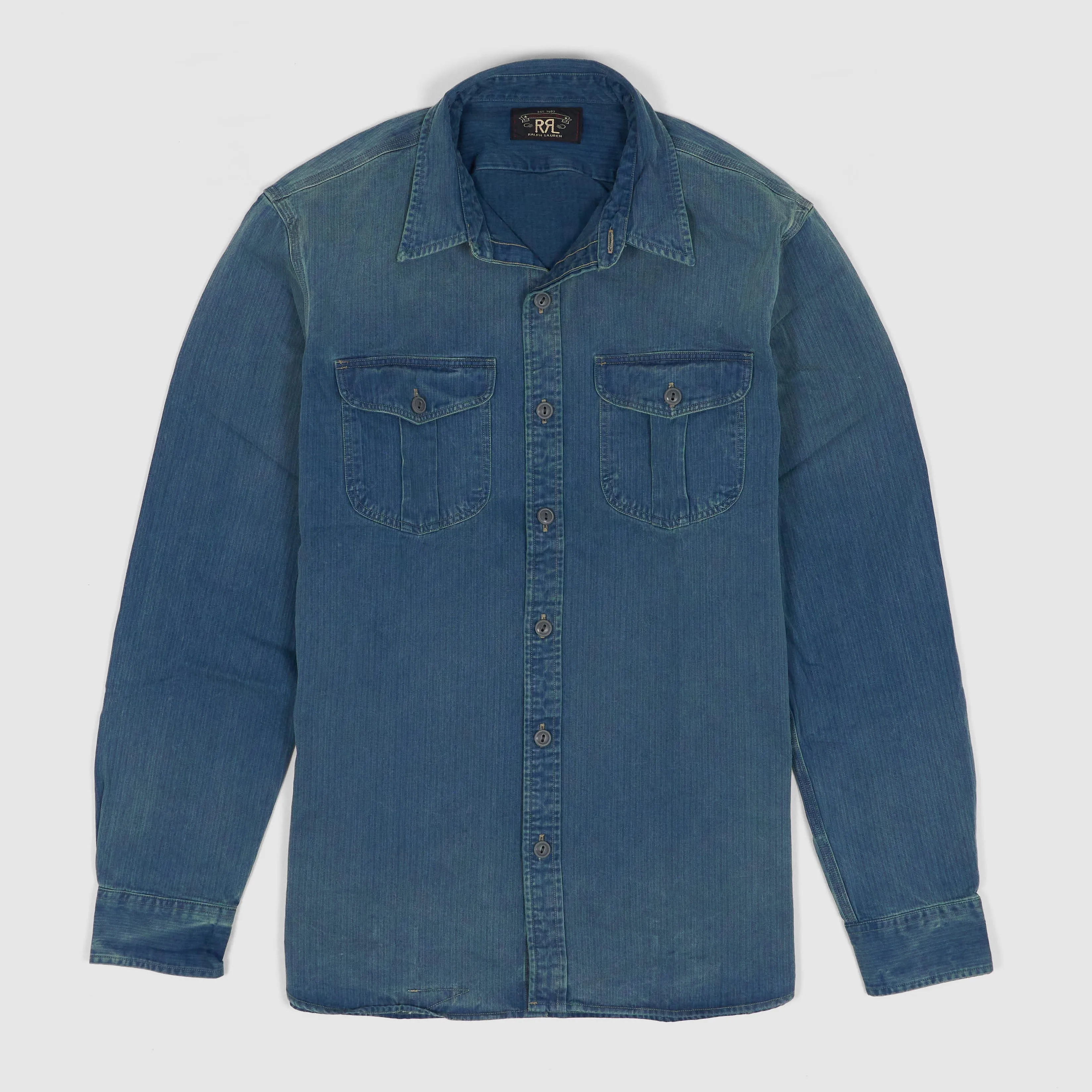 Double RL Long Indigo Dyed Herringbone Workshirt sold by DeeCee style