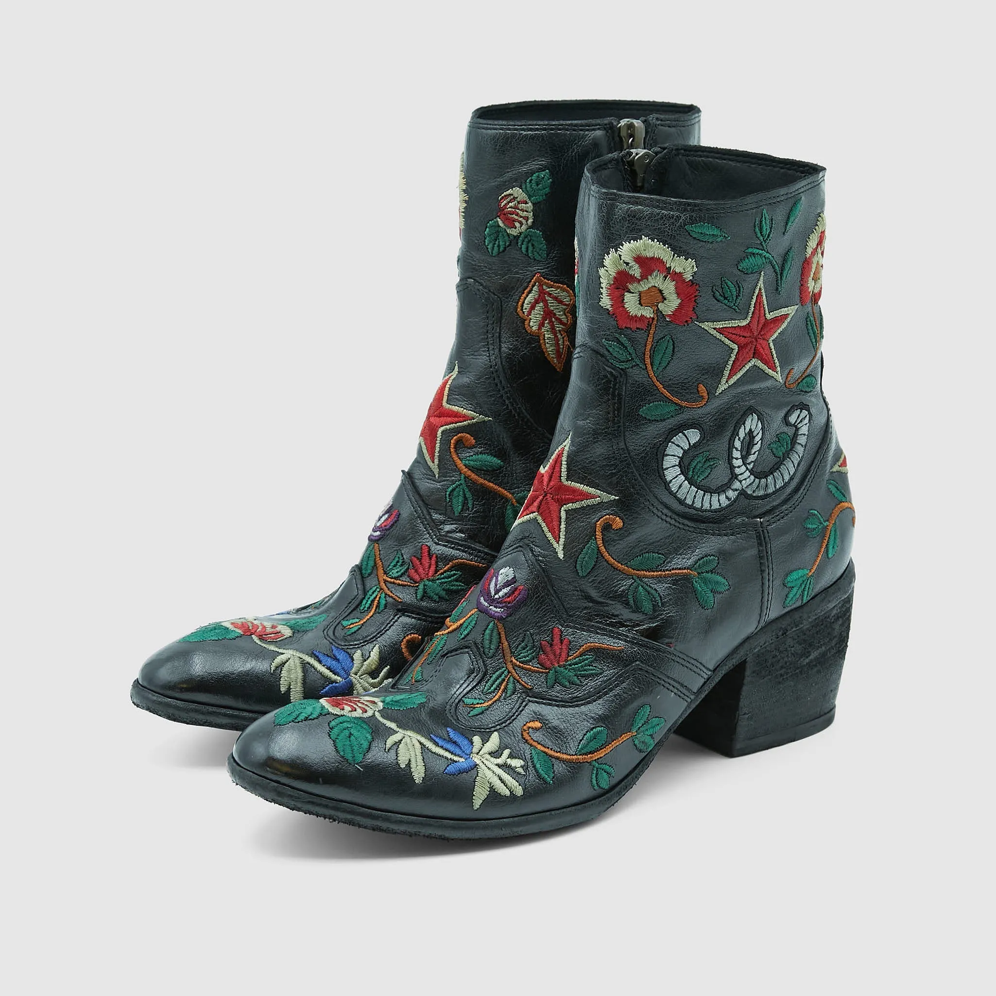 Fauzian Jeunesse Ladies Embroidered Tronchetto Western Ankle Boot With Zip sold by DeeCee style