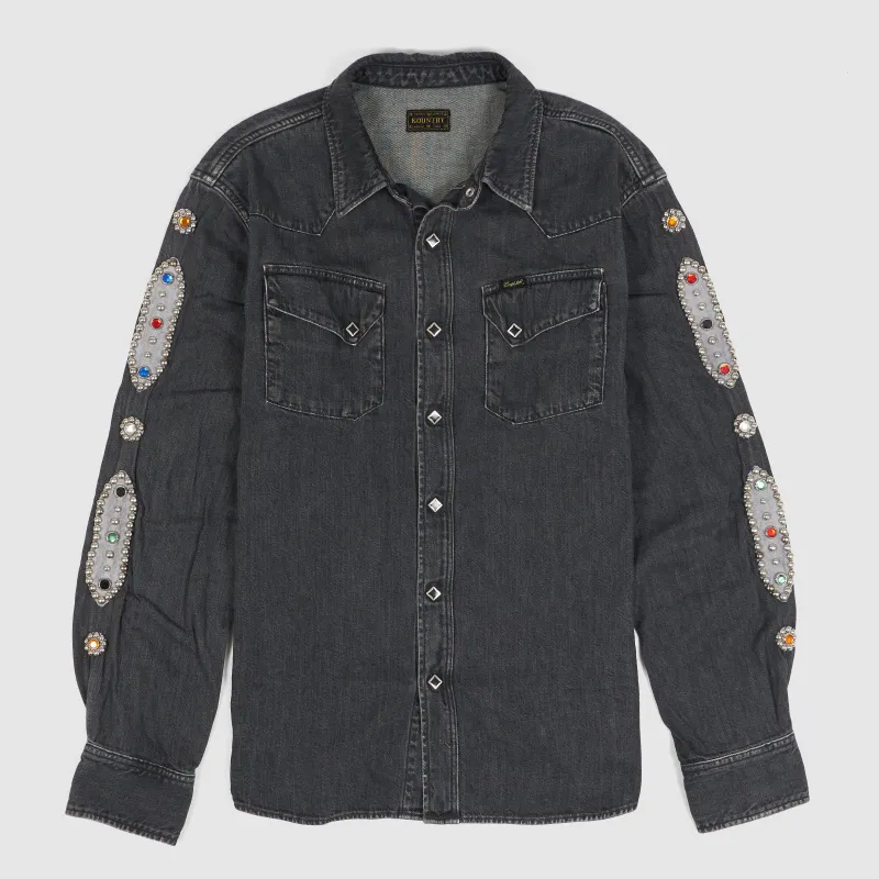 Kapital Kountry Western Shirt Black Denim 8oz. (Studs Remake) sold by DeeCee style