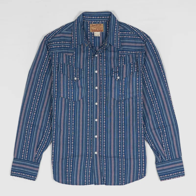 Sugar Cane Long Sleeve Western Shirt Indigo Striped  UNISEX sold by DeeCee style