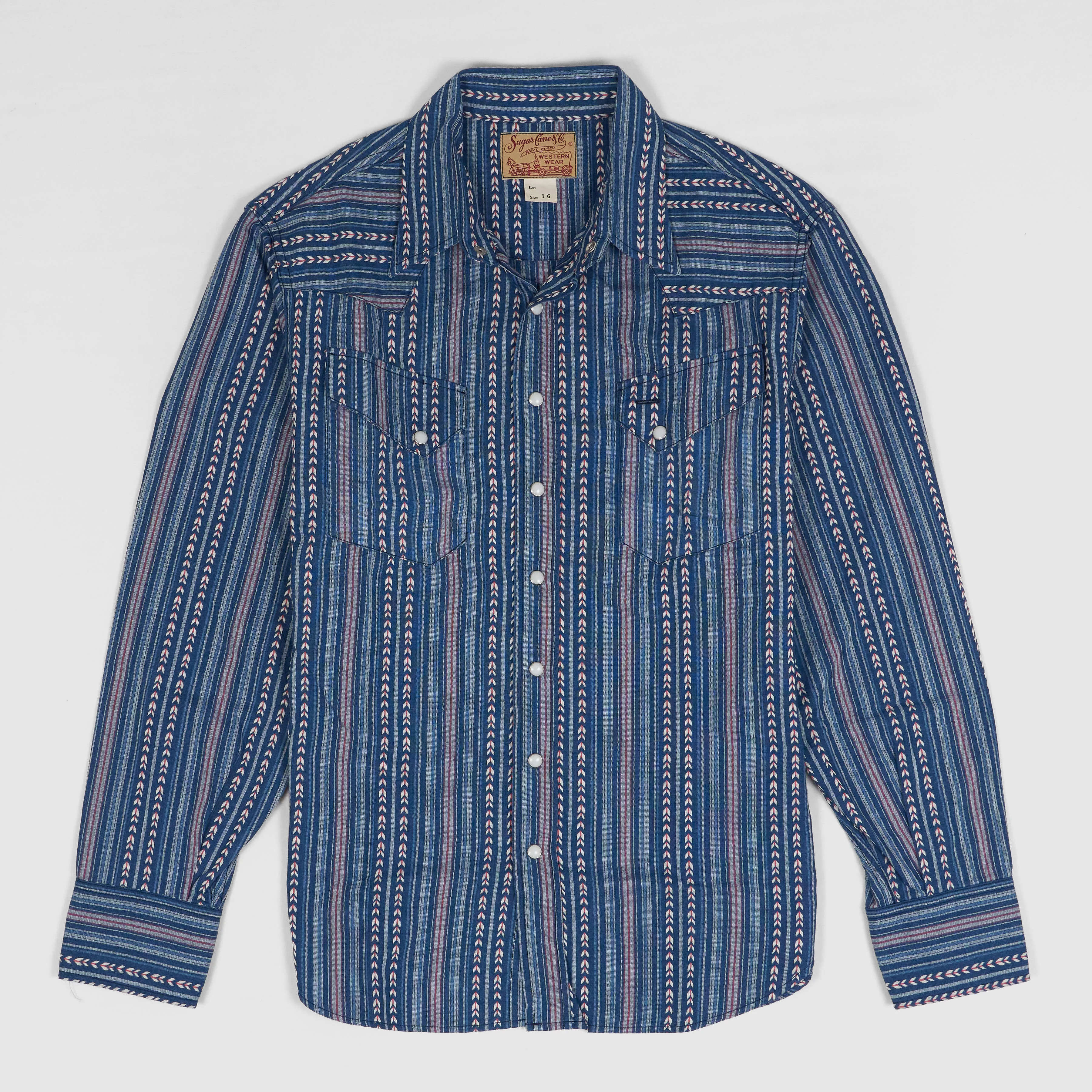 Sugar Cane Long Sleeve Western Shirt Indigo Striped UNISEX sold by DeeCee style