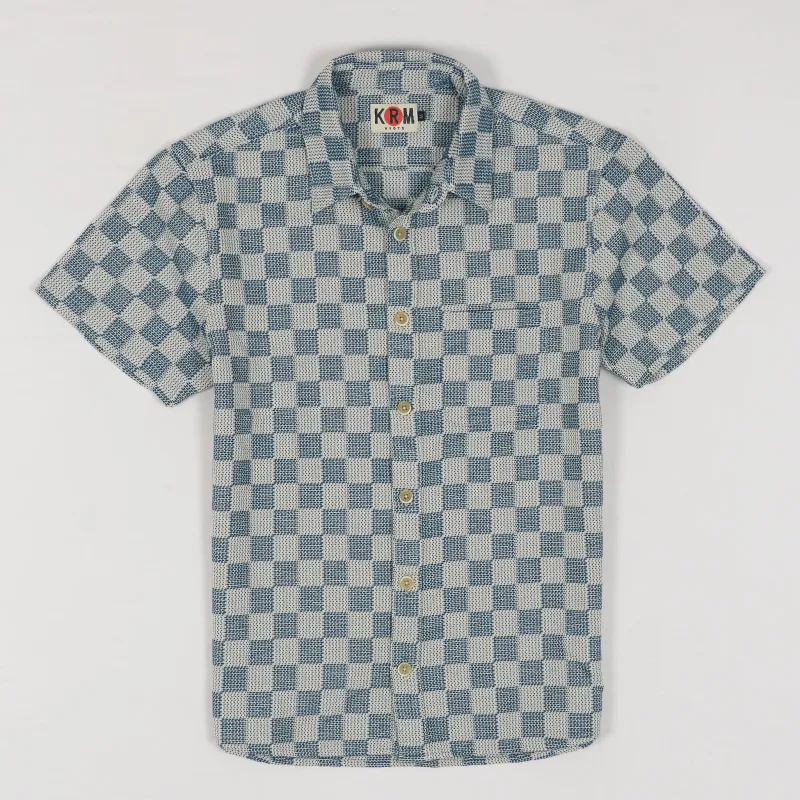KRM Short Sleeve Sashiko Indigo Camp Shirt sold by DeeCee style
