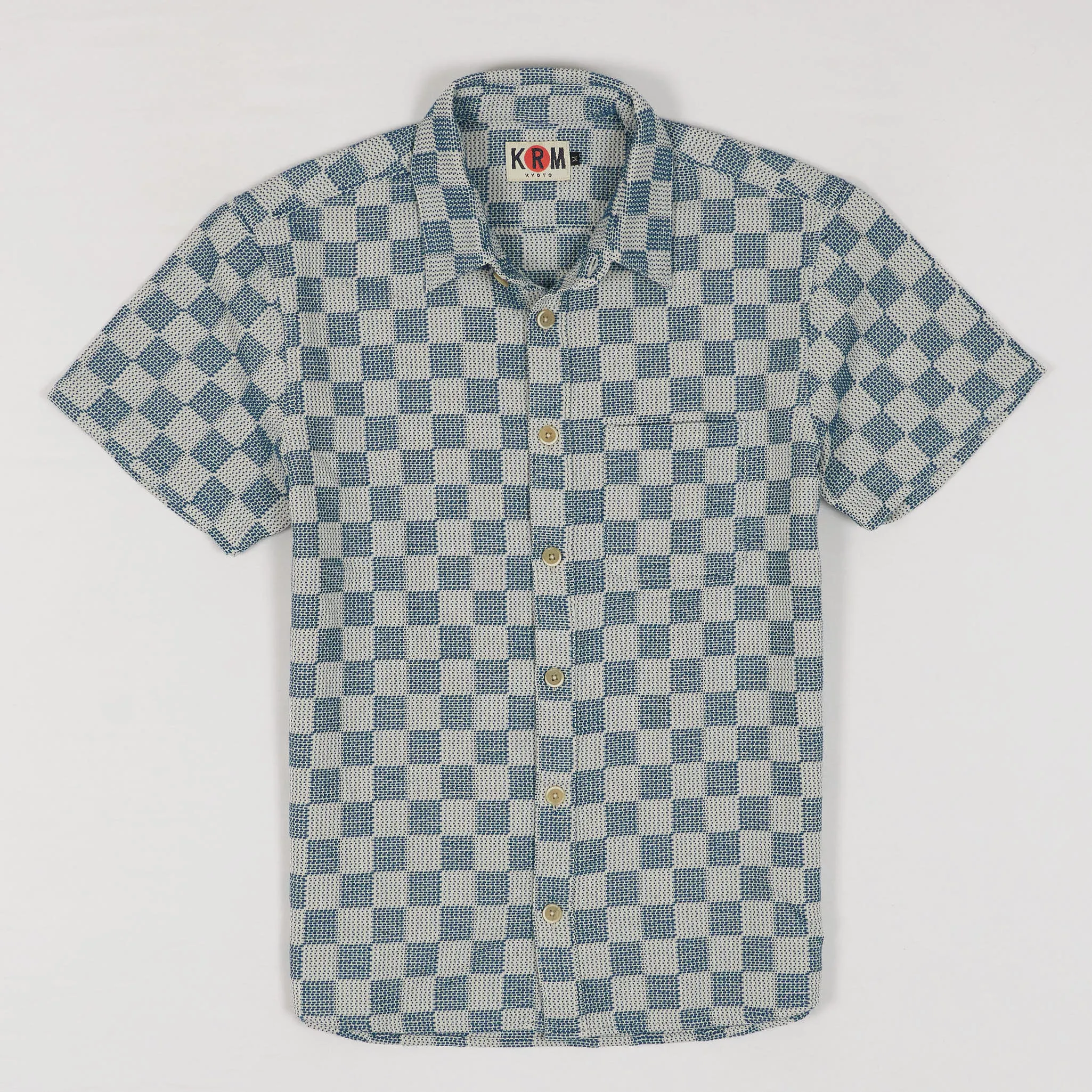 KRM Short Sleeve Sashiko Indigo Camp Shirt sold by DeeCee style