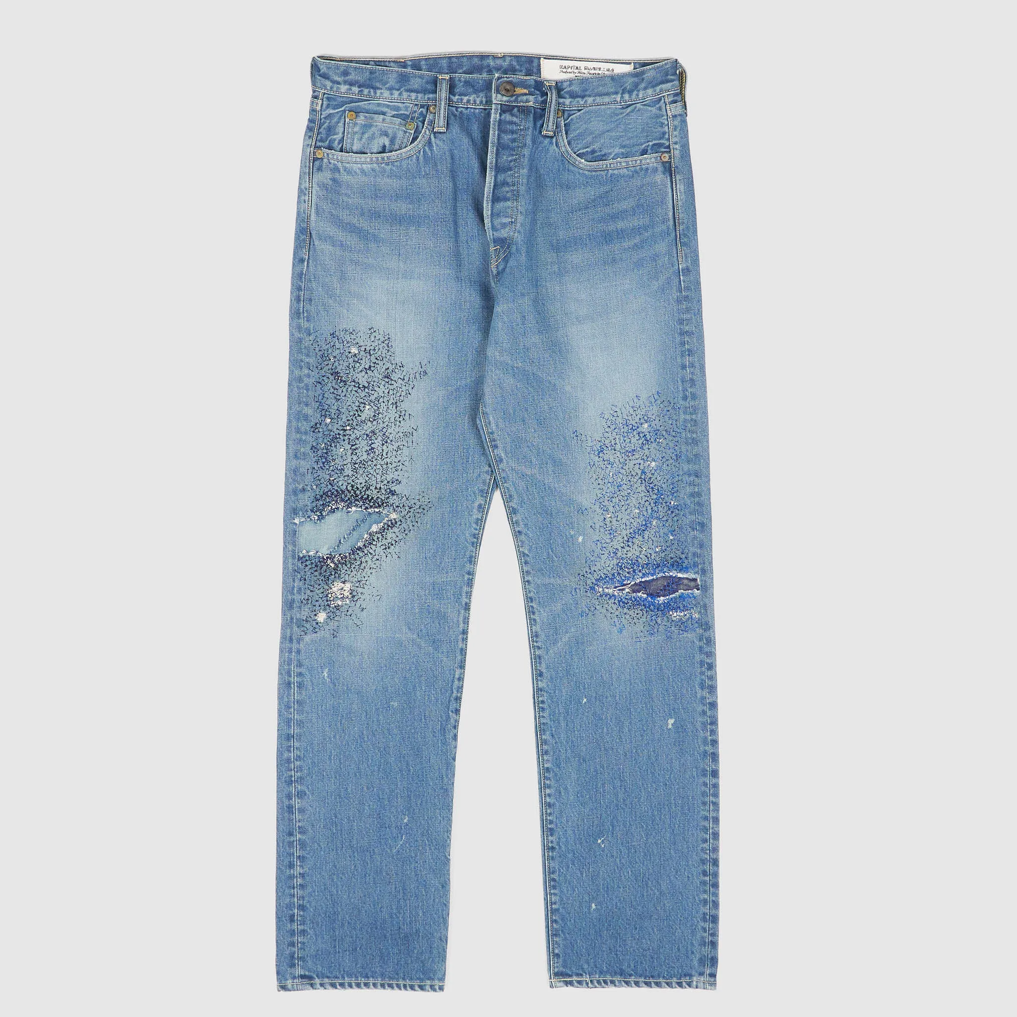 Kapital 5-Pocket 14oz Monkey Cisco Frontstitch Repaired Denim Jeans (3 Year Processing) sold by DeeCee style