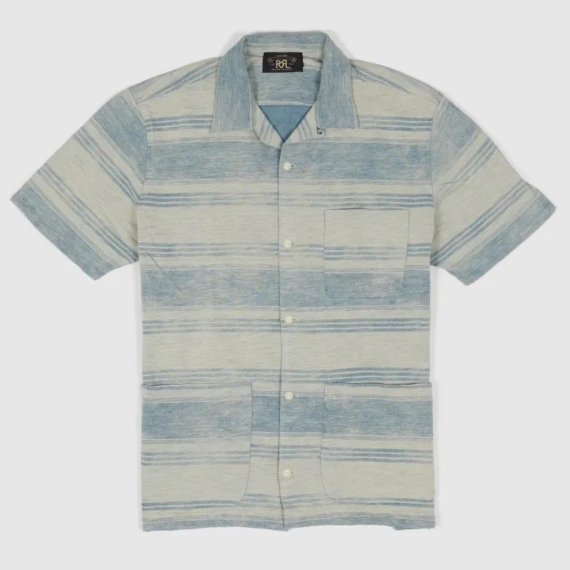 Double RL Short Sleeve Indigo Striped Jersey Camp Shirt sold by DeeCee style