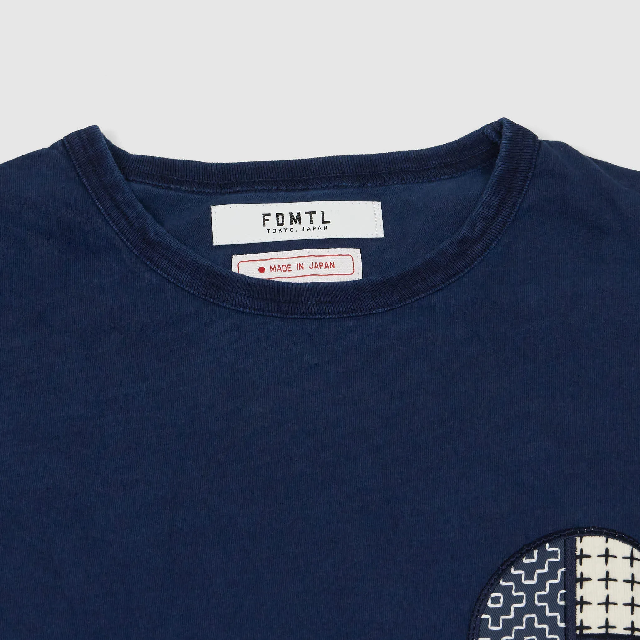 FDMTL Short Sleeve Sashiko Patch Crew Neck Indigo T-Shirt sold by DeeCee style product image thumbnail 3