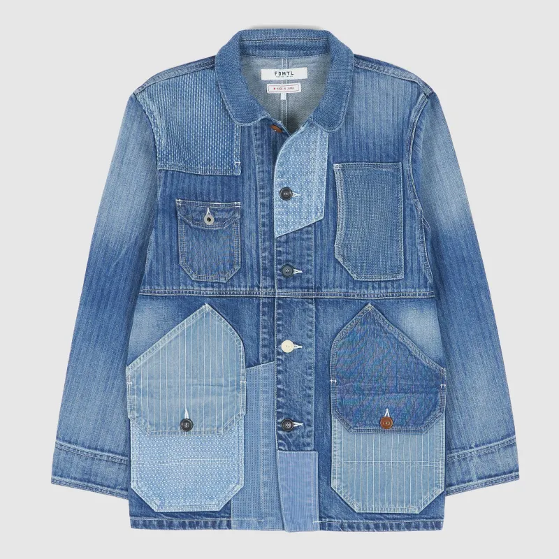 FDMTL Sashiko Indigo Patchwork  Coverall Jacket sold by DeeCee style