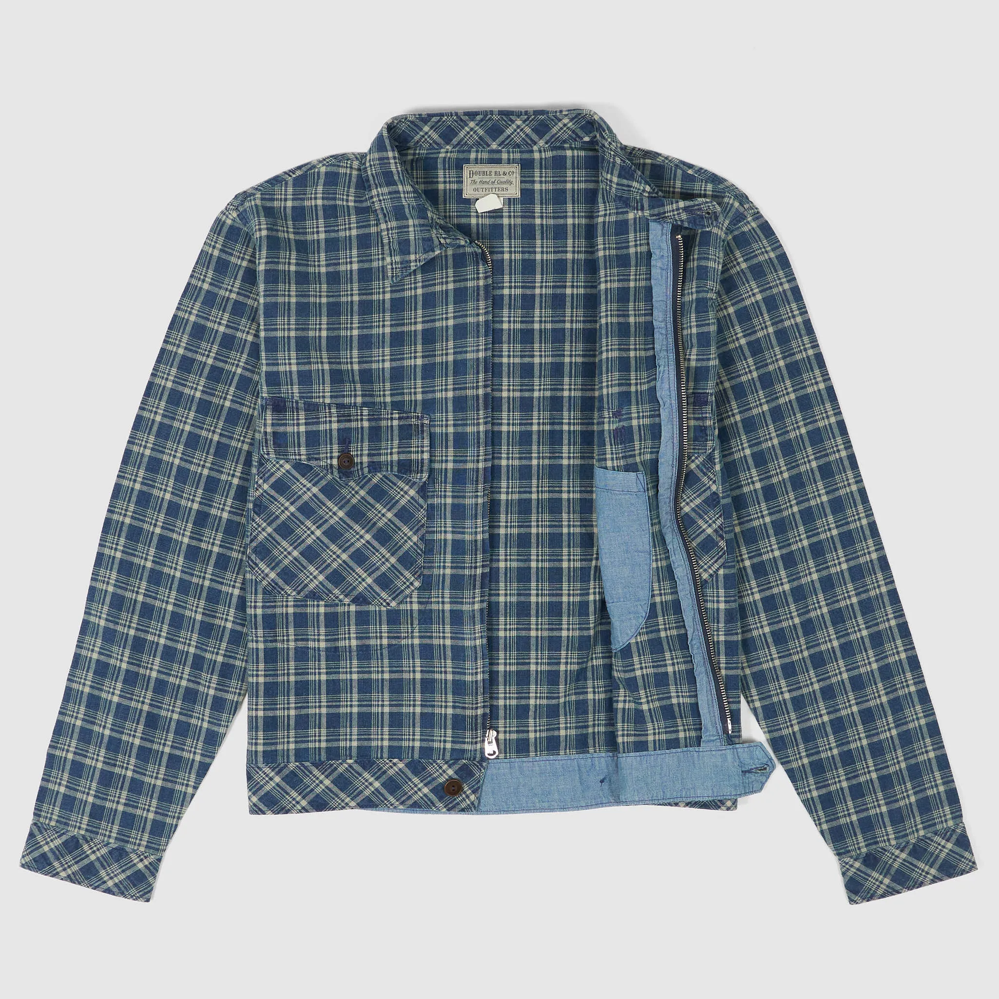 Double RL Indigo Plaid Lightweight Zipped Work Jacket sold by DeeCee style product image thumbnail 2