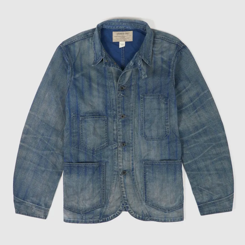 Double RL Railman Indigo Striped Twill Engineer Jacket sold by DeeCee style