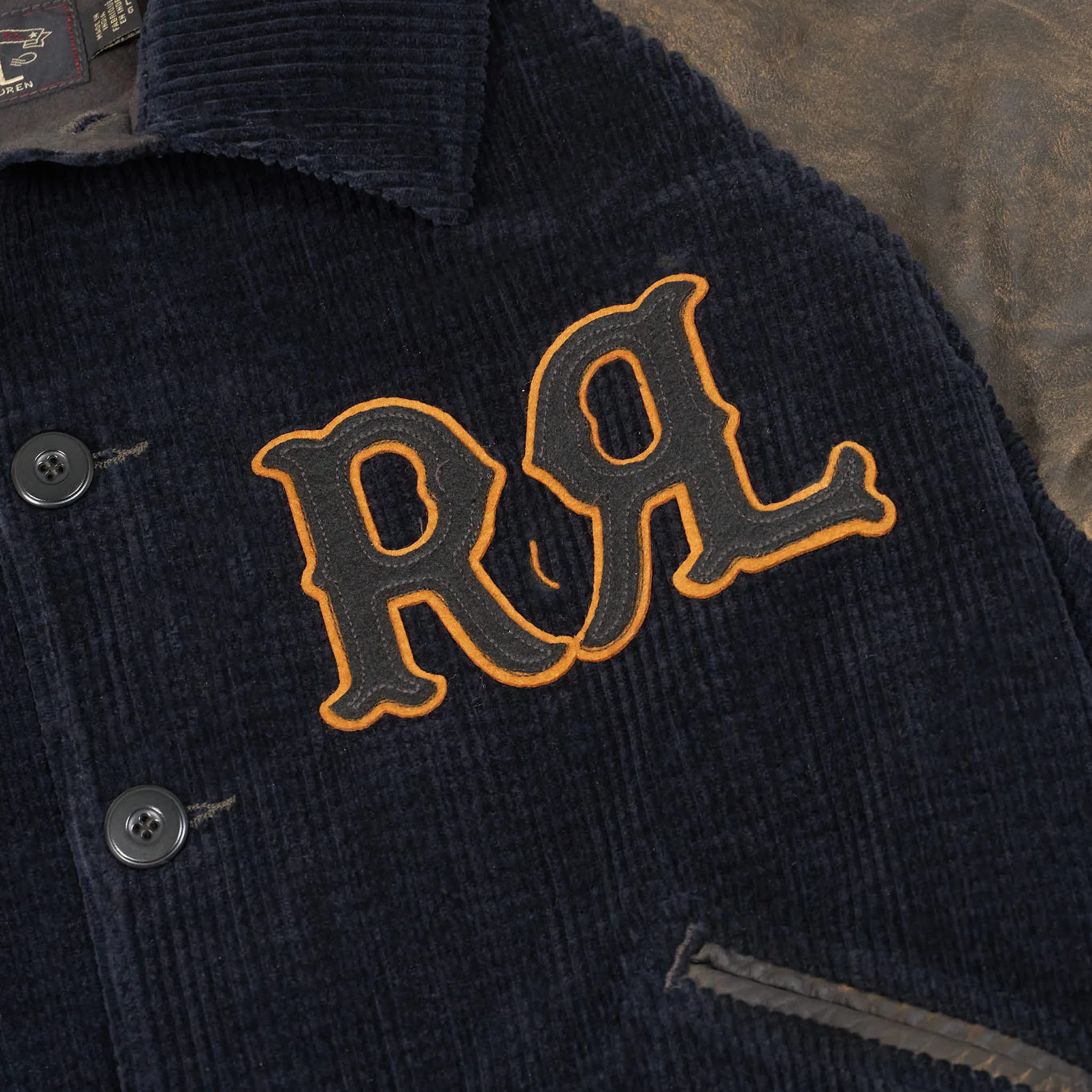 Double RL Leather Sleeves Varsity Bomber Jacket sold by DeeCee style product image thumbnail 5