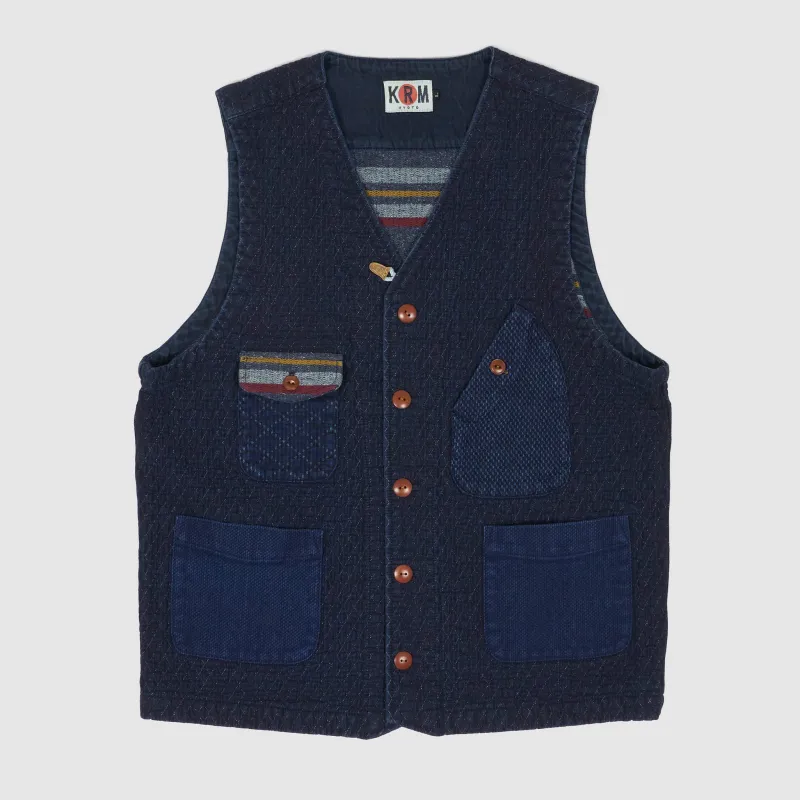 KRM Sashiko Lined Blanked Vest sold by DeeCee style