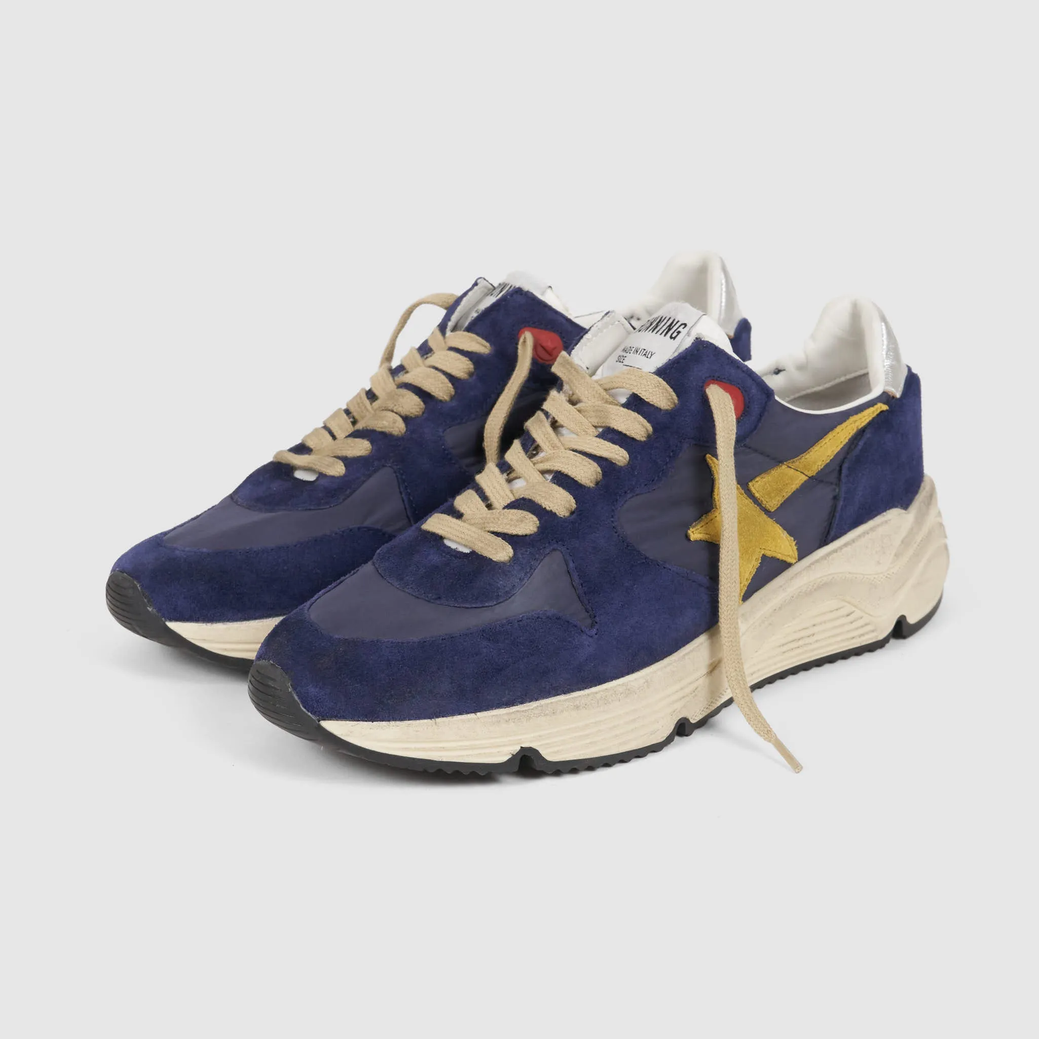 Golden Goose Running Sole Blue Mustard White Sneakers sold by DeeCee style