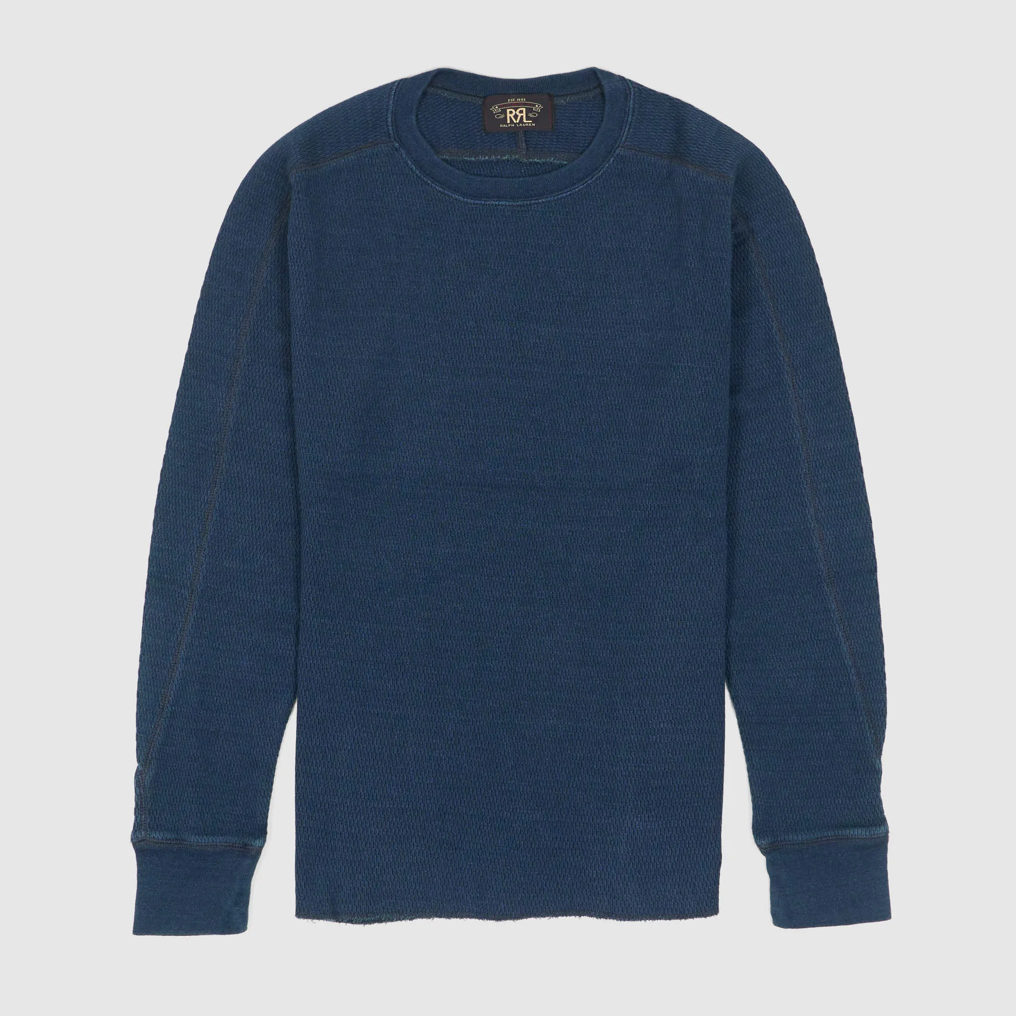 Double RL Long Sleeve Crew Neck Indigo Jacquard - Knit Waffle T-Shirt sold by DeeCee style
