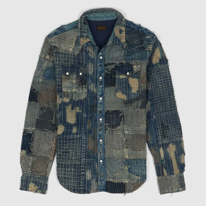 Kapital Western Nora x Kaya Boro Patchwork Western Shirt Jacket sold by DeeCee style