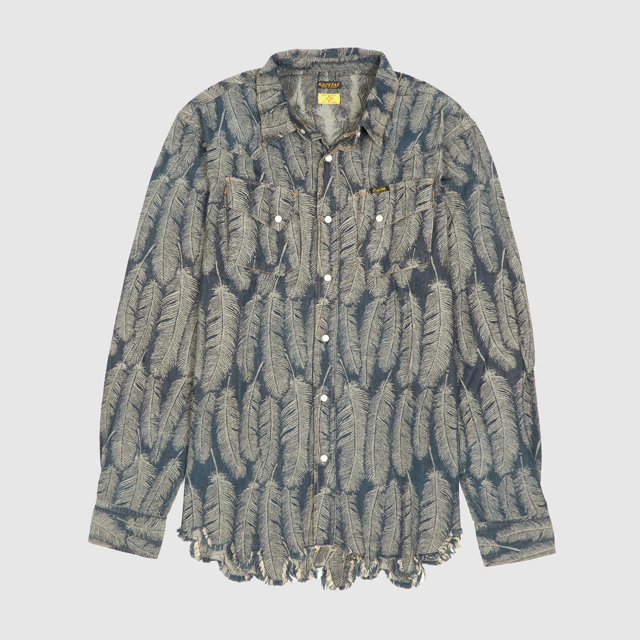 Kapital Jacquard Woven Feather Denim Western Shirt sold by DeeCee style