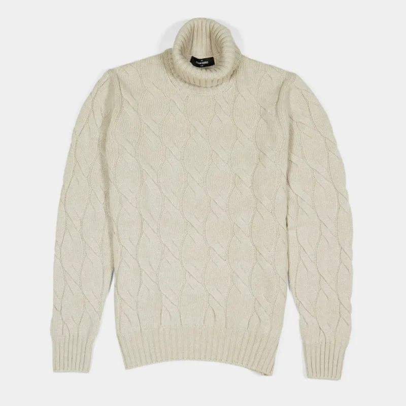 Gran Sasso Roll Neck Cable Knit Pure Cashmere Pullover sold by DeeCee style