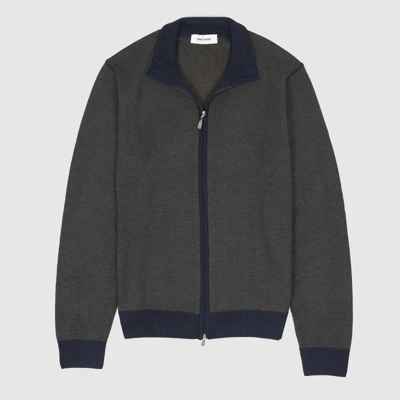 Gran Sasso Full Zip Woll Pique Cardigan sold by DeeCee style
