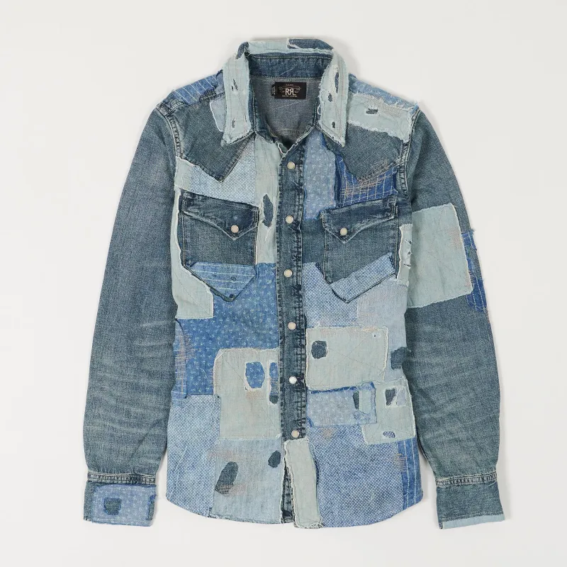 Double RL Ladies Patchwork Repaired Denim Over-Shirt sold by DeeCee style