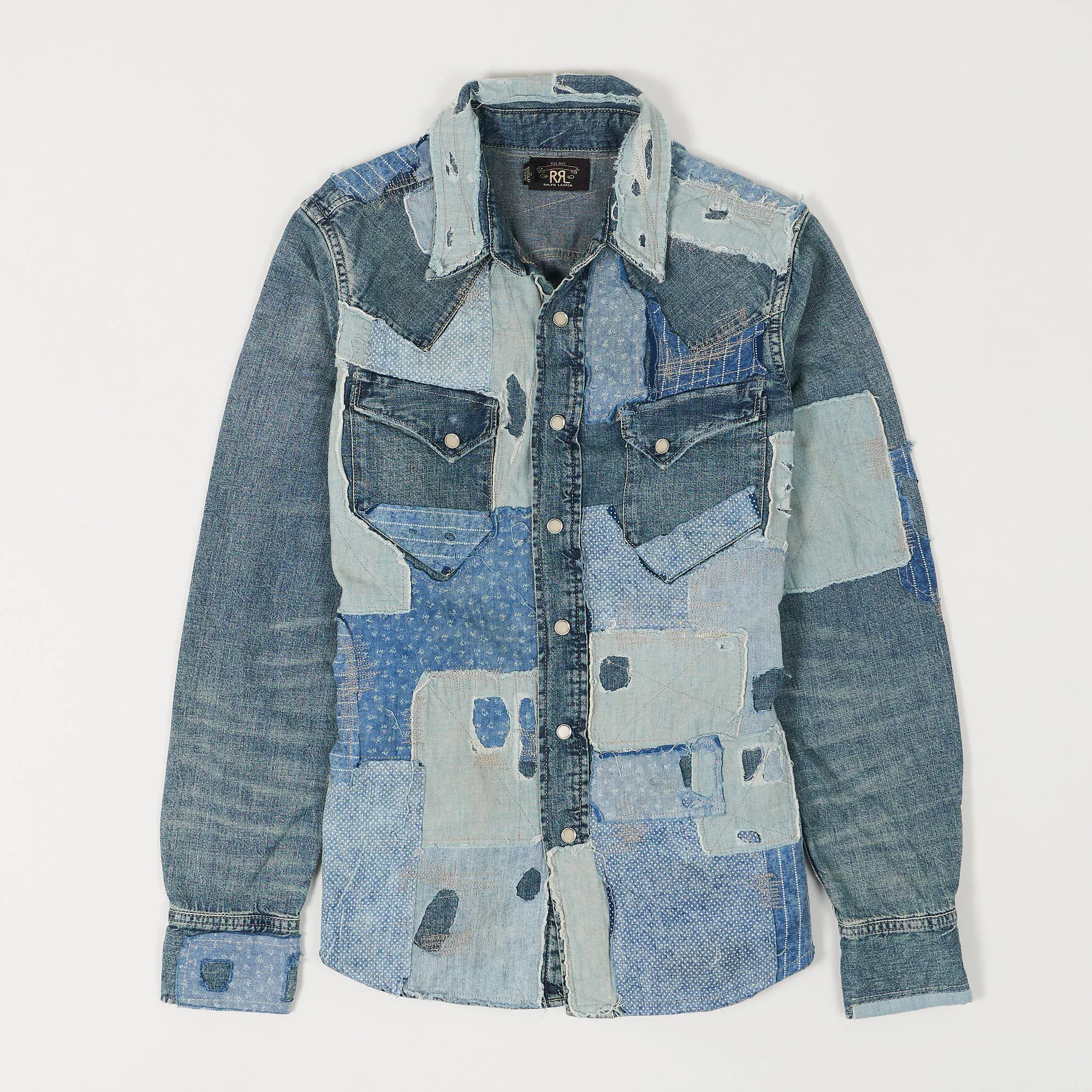 Double RL Ladies Patchwork Repaired Denim Over-Shirt sold by DeeCee style