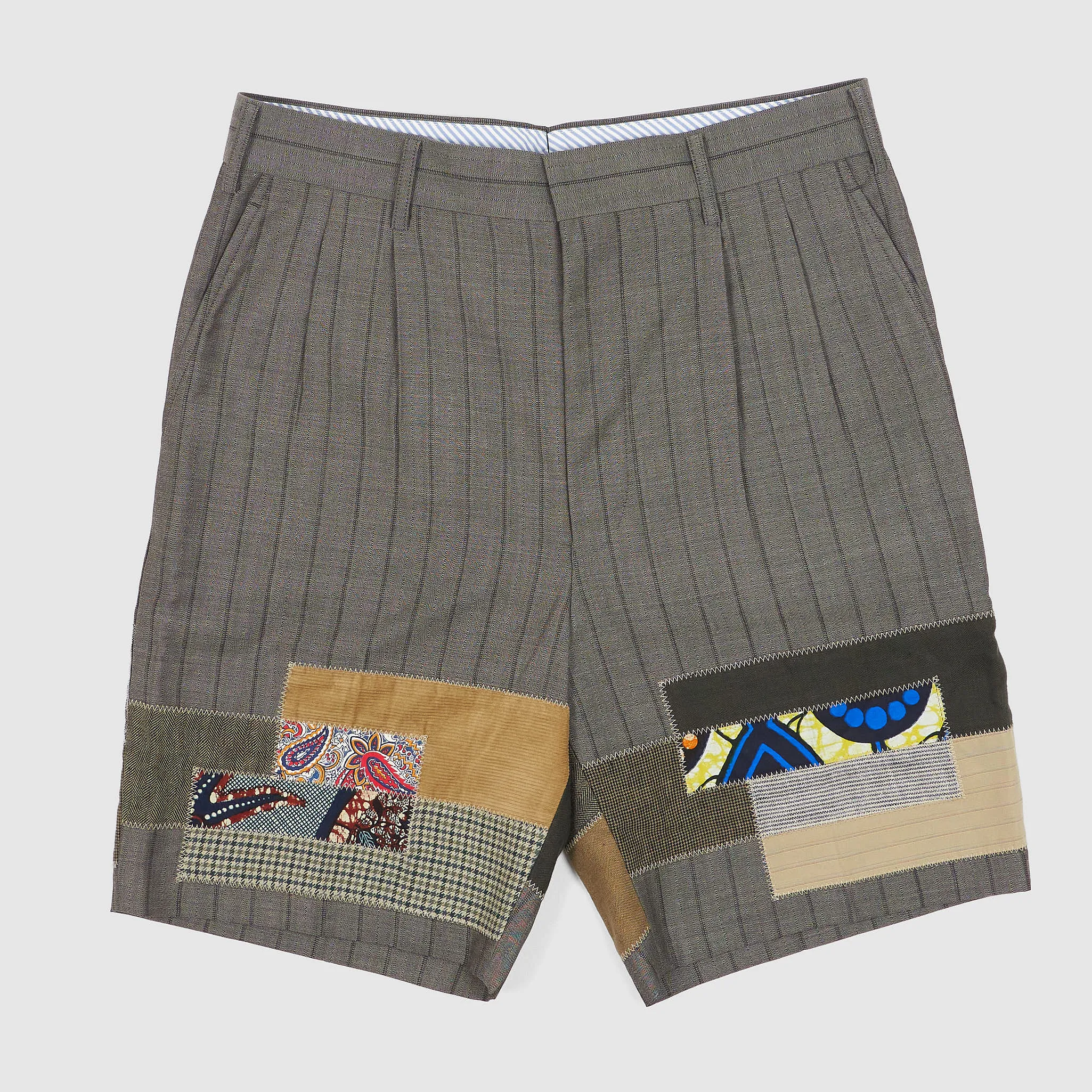 Junya Watanabe Man Cinch Back Patchwork Cool Wool Dress Shorts sold by DeeCee style