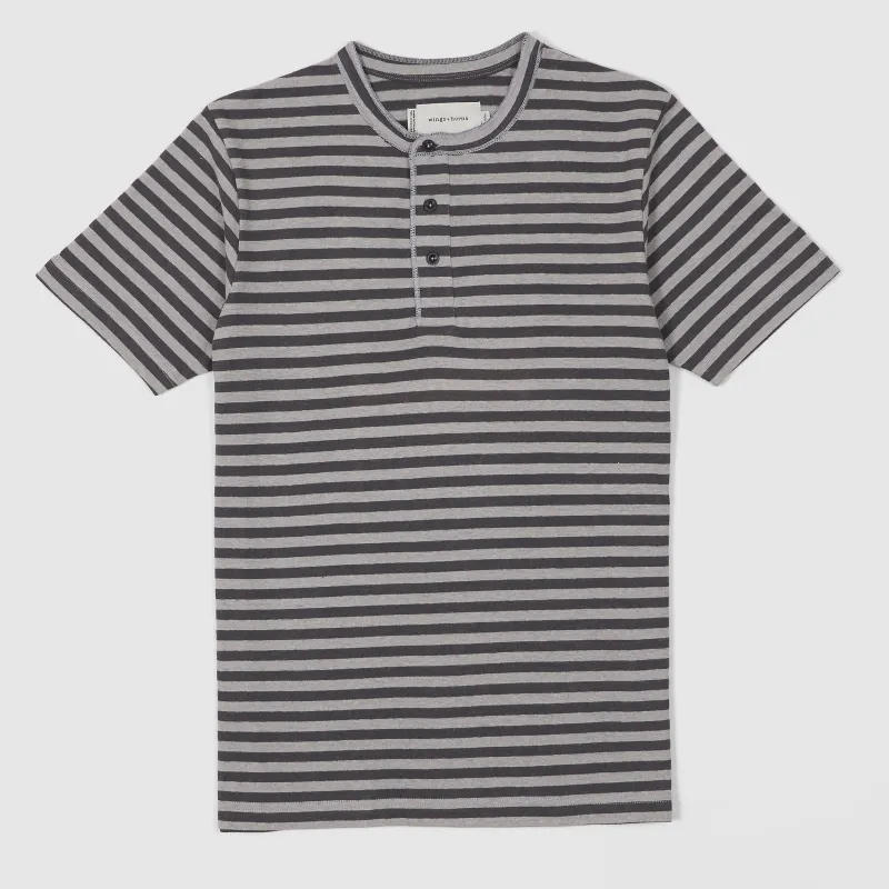 wings+horns Striped Short Sleeve Henley T-Shirt sold by DeeCee style