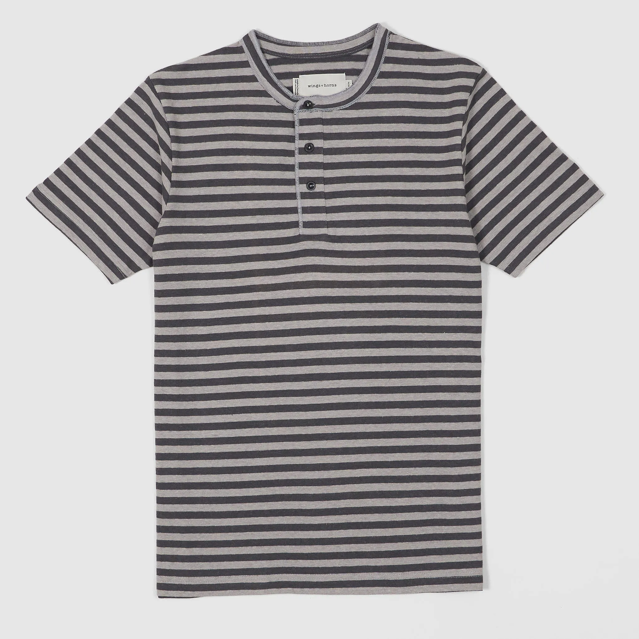 wings+horns Striped Short Sleeve Henley T-Shirt sold by DeeCee style