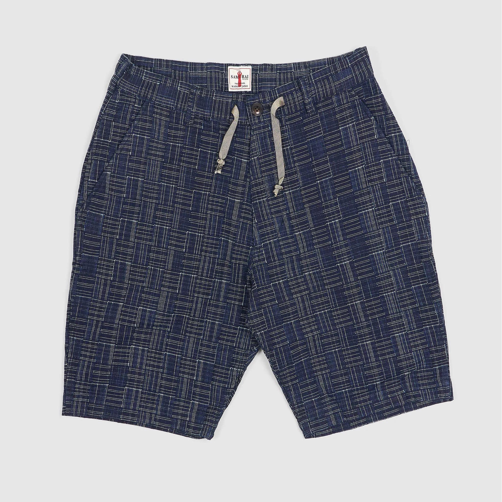 Samurai Jeans Sashiko Weave Bermuda Shorts sold by DeeCee style