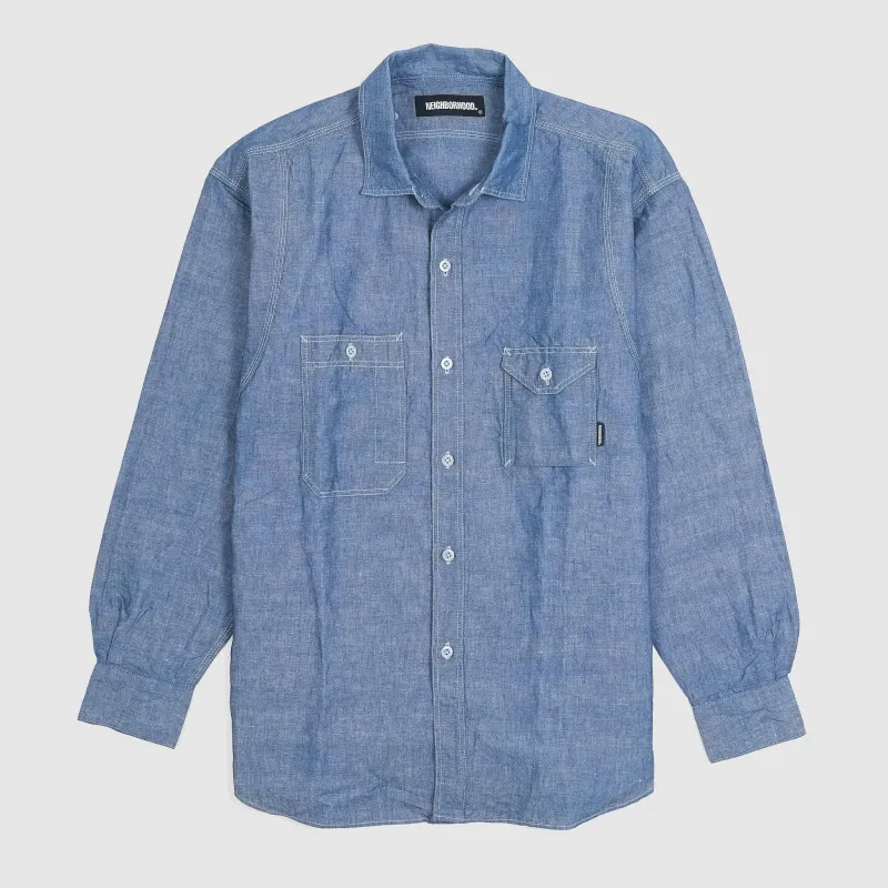 Neighborhood Long Sleeve Cotton Linen Blend Chambray Work Overshirt [Archive] sold by DeeCee style