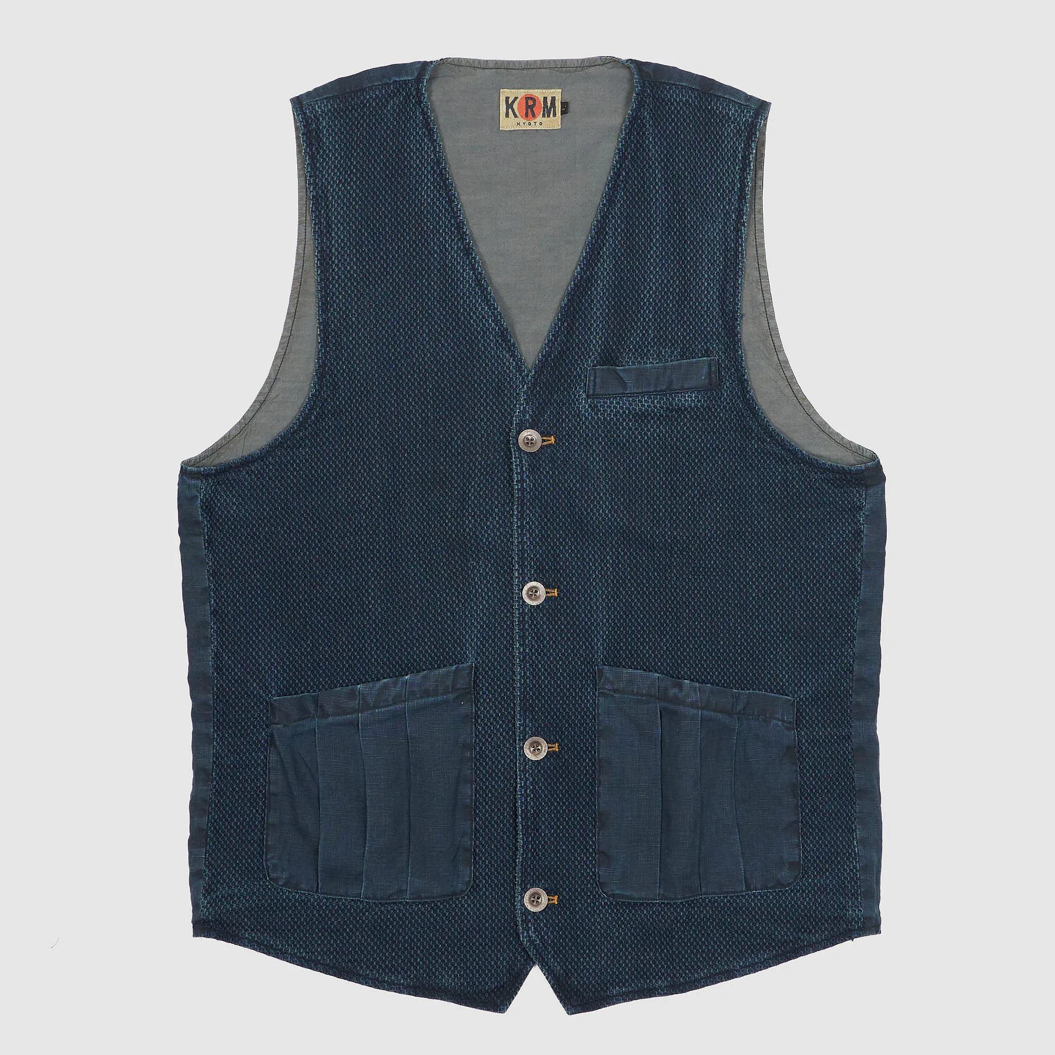 KRM Indigo Dyed Honey Comb Sashiko Vest sold by DeeCee style