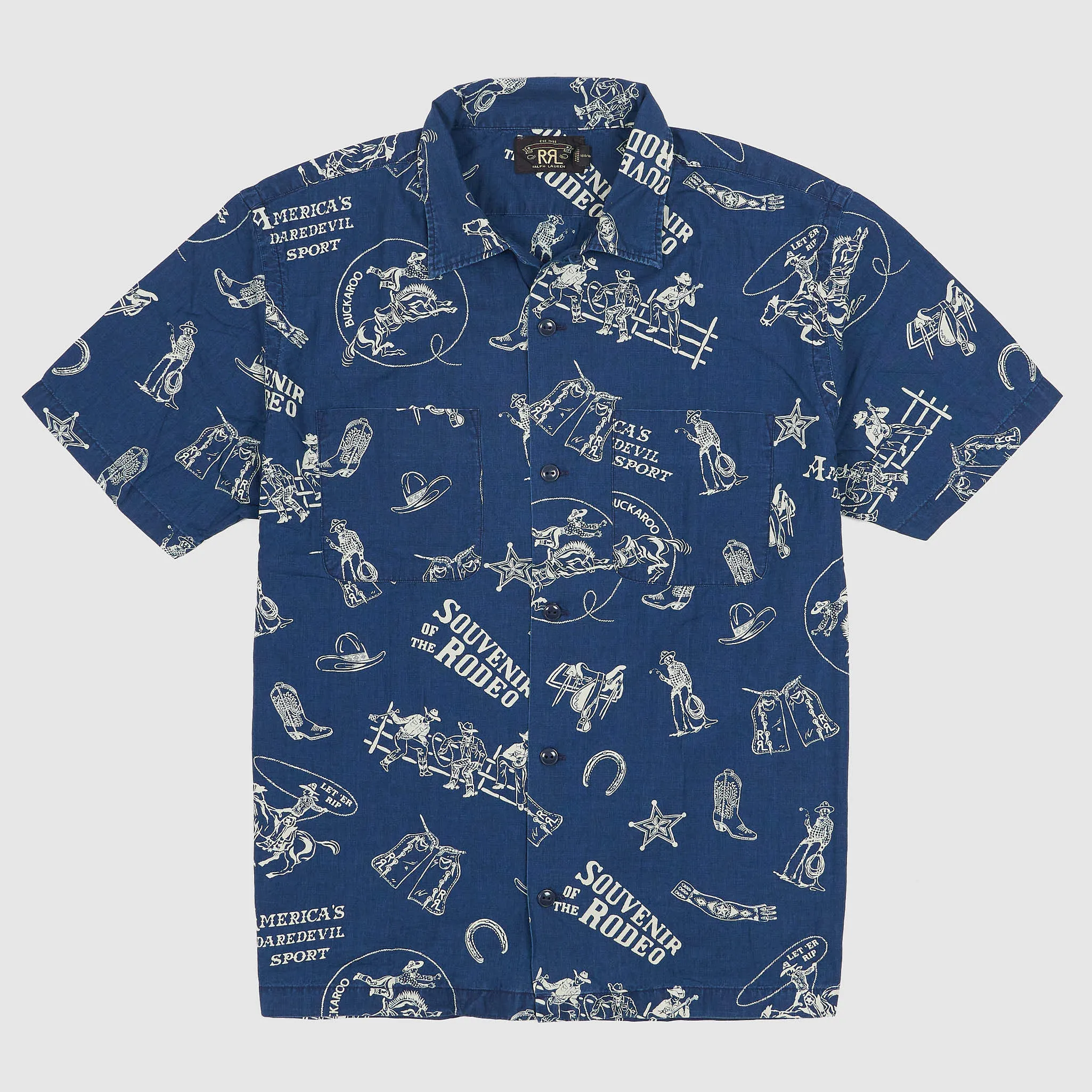 Double RL Summer Camp Rodeo Print Indigo Shirt sold by DeeCee style