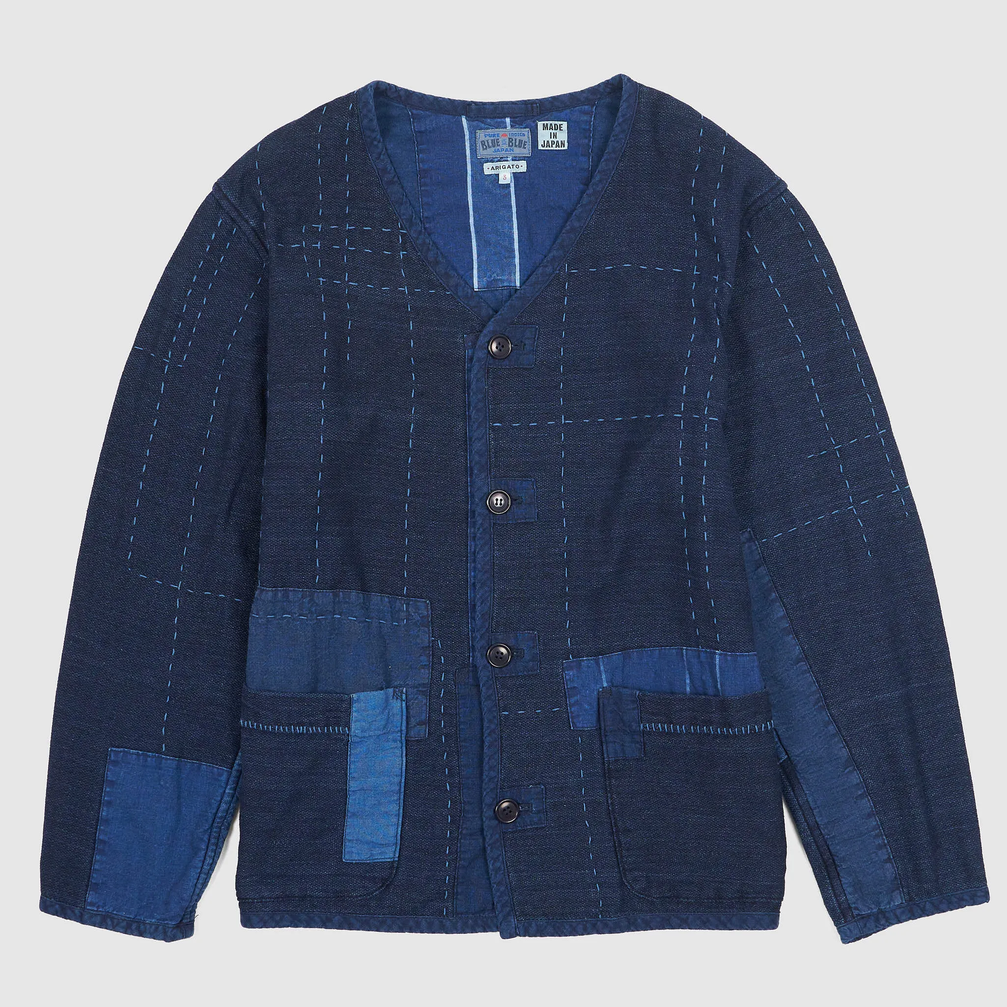 Blue Blue Japan Light Indigo Double Face Patchwork Sashiko Coverall sold by DeeCee style