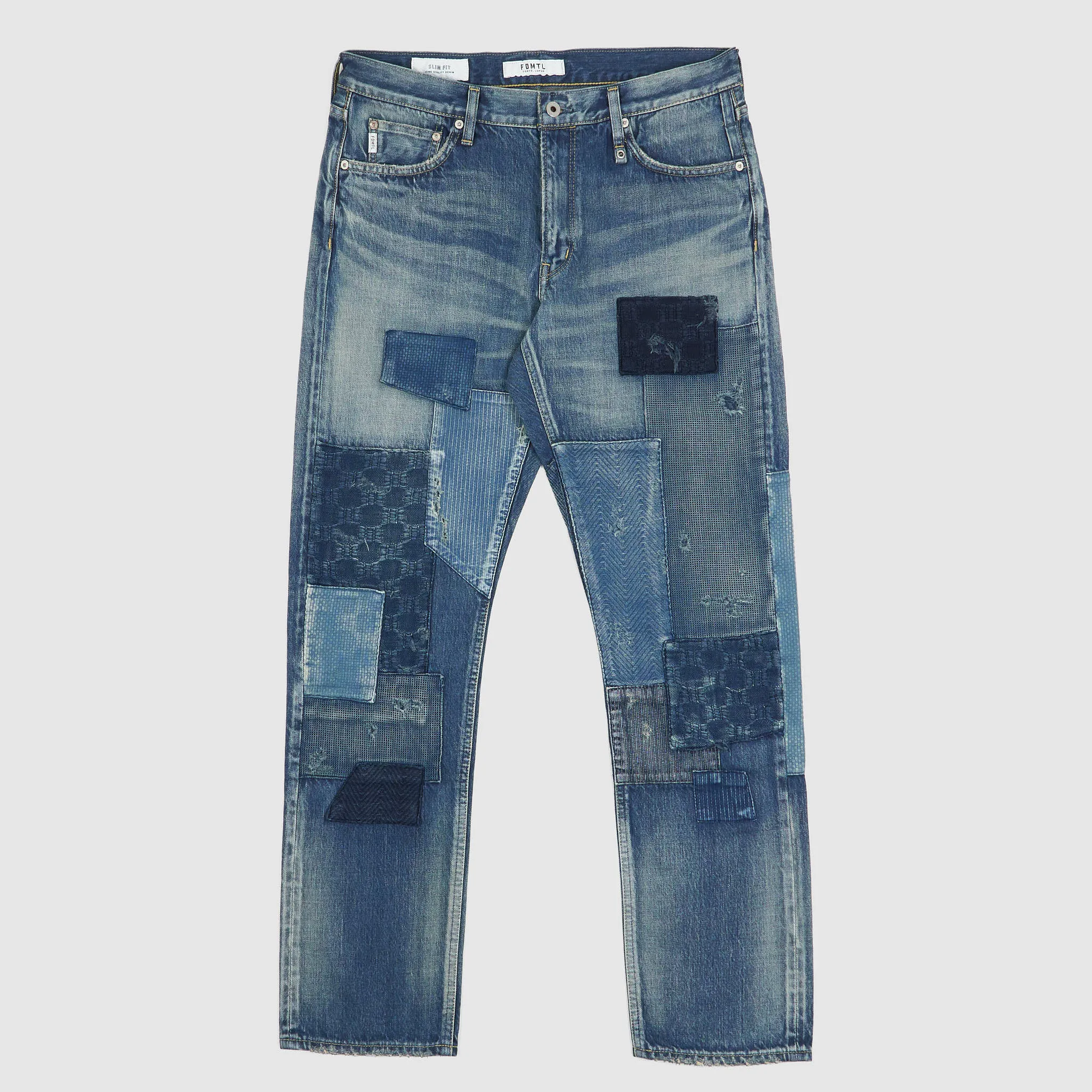 FDMTL Slim Fitted Three Year Wash Patchwork Denim Jeans sold by DeeCee style