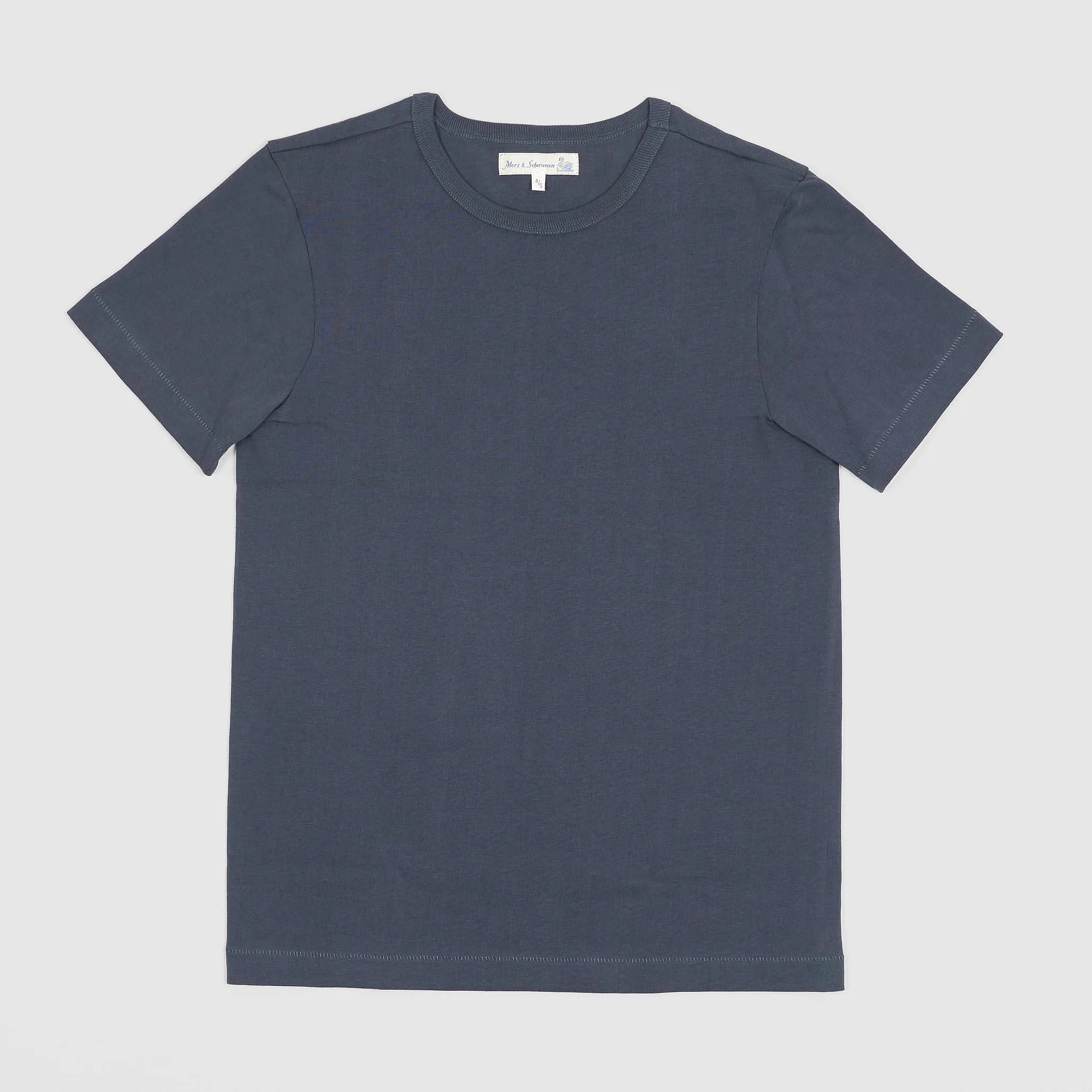 Merz b.Schwanen Soft Organic Cotton Loop Wheeler Short Sleeves T-Shirt Navy sold by DeeCee style