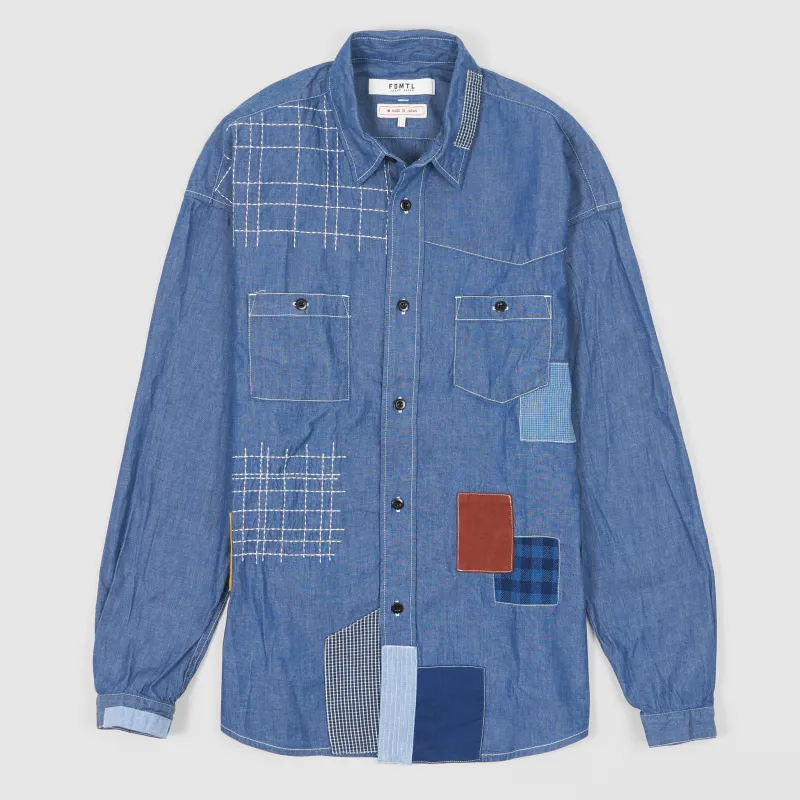 FDMTL Rinsed Chambray Patchwork Shirt sold by DeeCee style