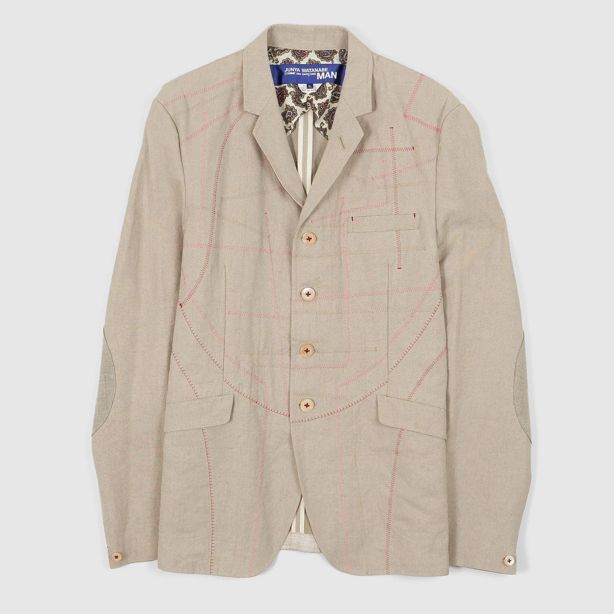 Junya Watanabe Man Classic Linen Blazer with Patchwork Stitching sold by DeeCee style