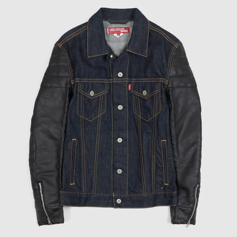 Junya Watanabe Man x Levi's® Denim Trucker Jacket with Leatherette Sleeves sold by DeeCee style