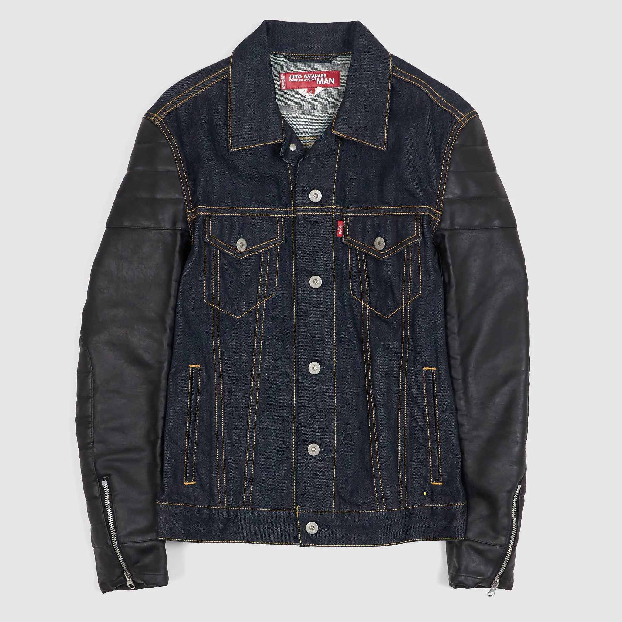 Junya Watanabe Man x Levi's® Denim Trucker Jacket with Leatherette Sleeves sold by DeeCee style