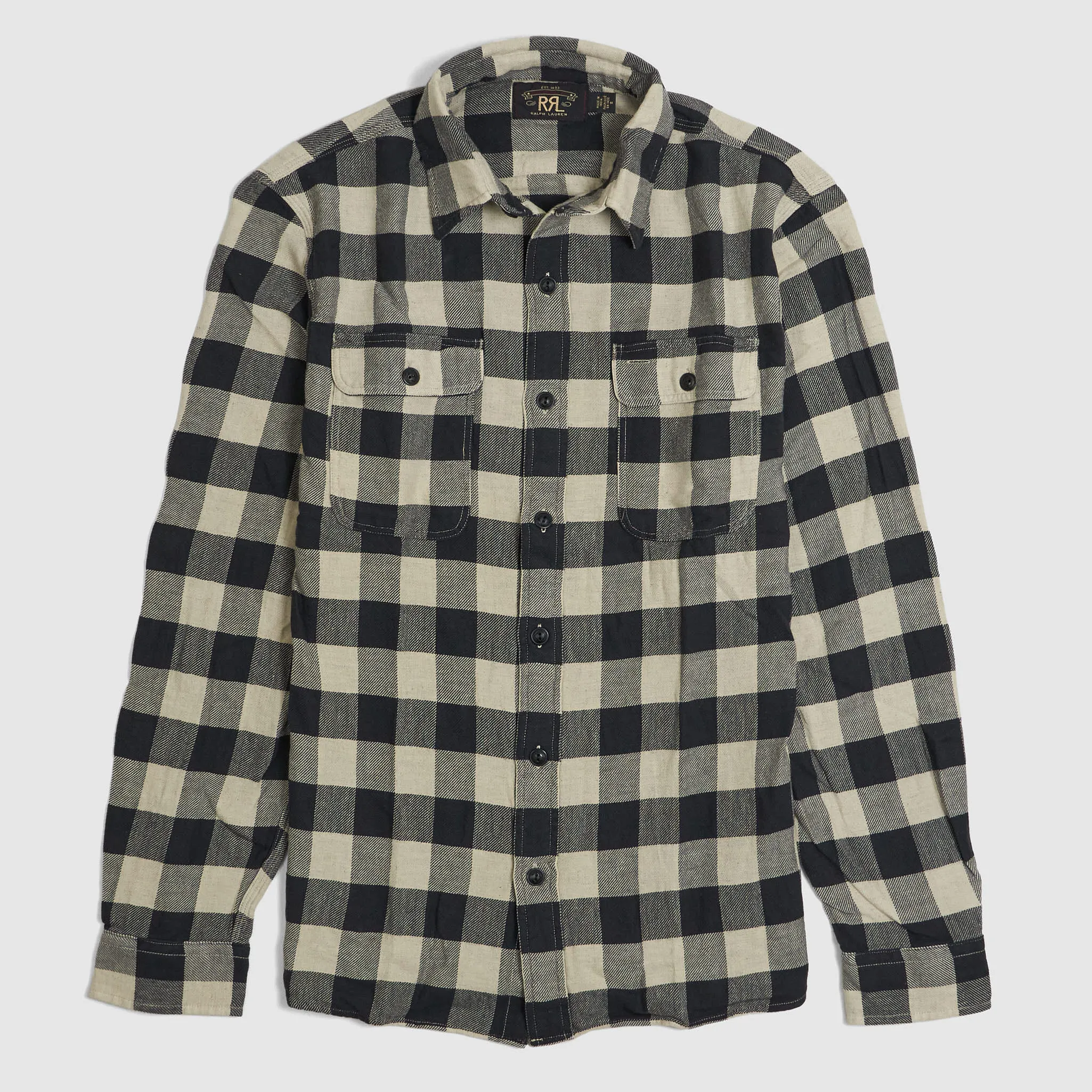 Double RL Long Sleeve Buffalo Check Twill Work Shirt sold by DeeCee style