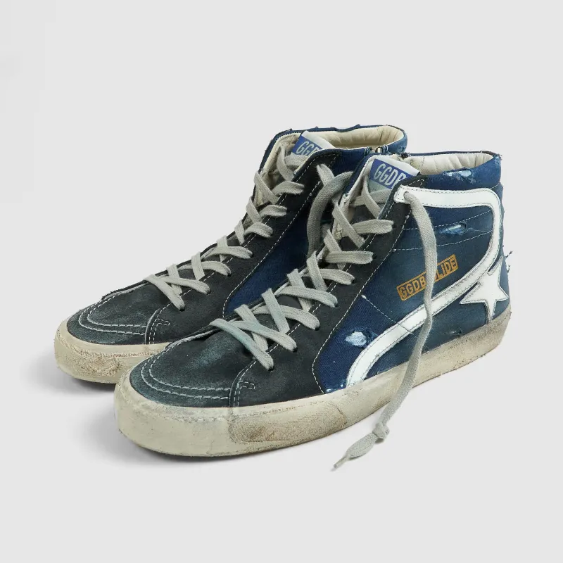 Golden Goose High Navy Used Slide Sneakers sold by DeeCee style